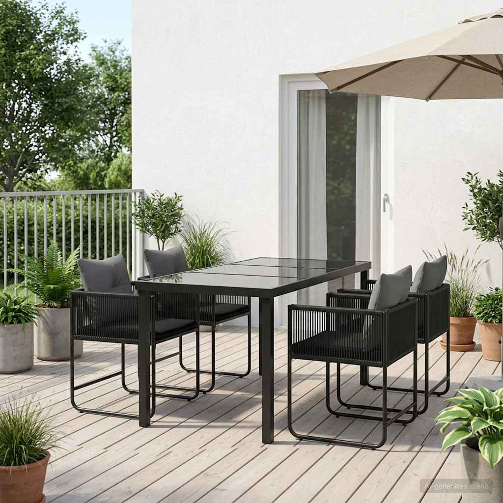 Tuin eettafelset 5 pcs Zwart en Anthraciet 140 x 80 x 73 cm – afbeelding 1