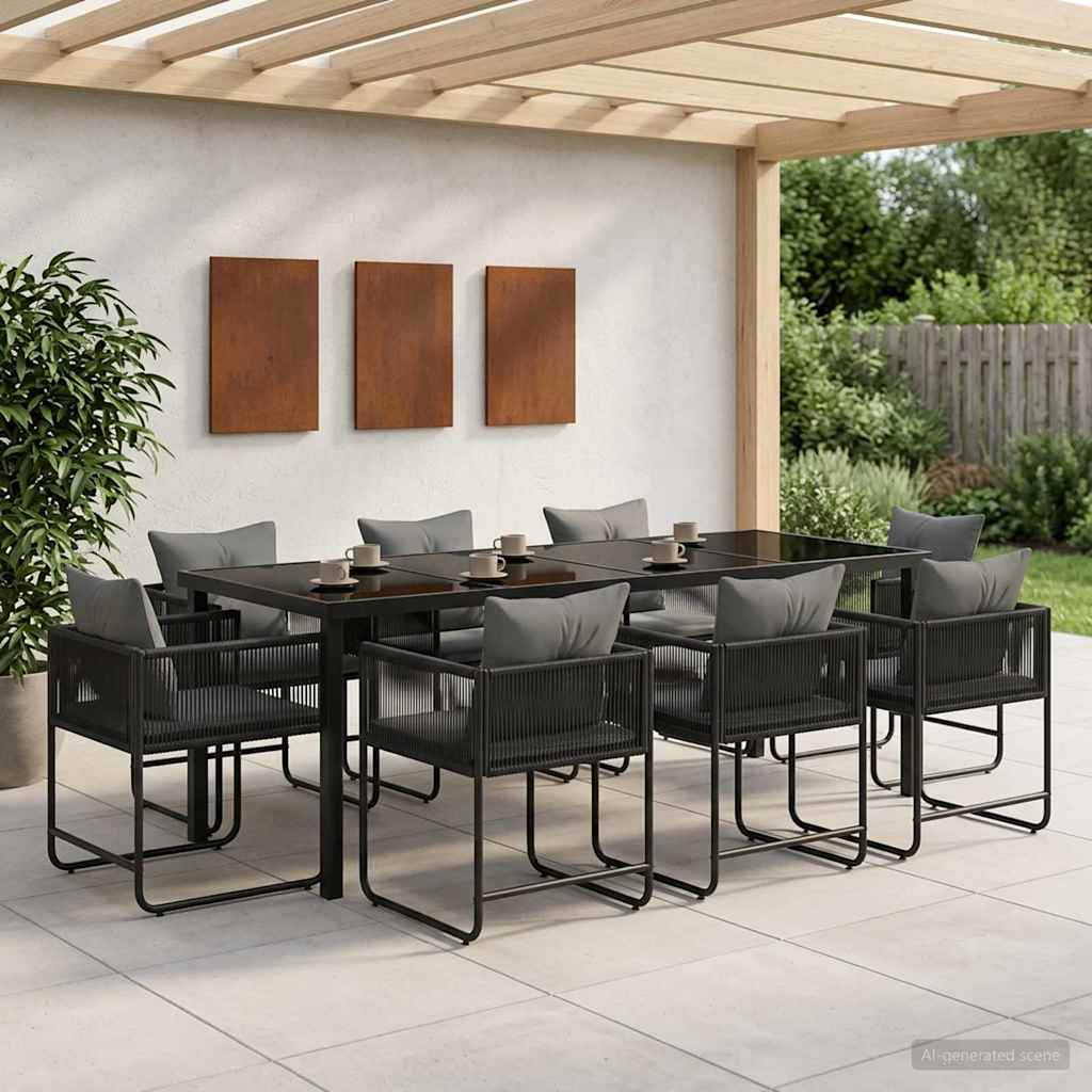 Tuin eettafelset 9 pcs Zwart en Anthraciet 200 x 80 x 73 cm – afbeelding 1