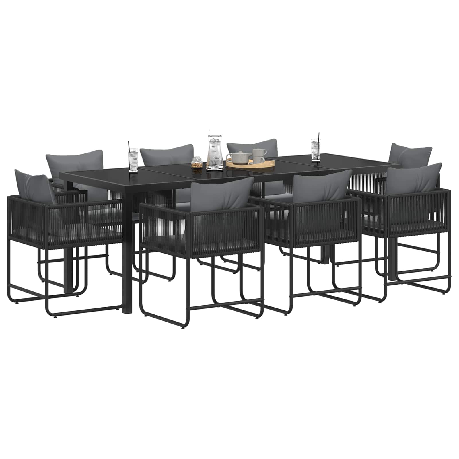Tuin eettafelset 9 pcs Zwart en Anthraciet 200 x 80 x 73 cm – afbeelding 3