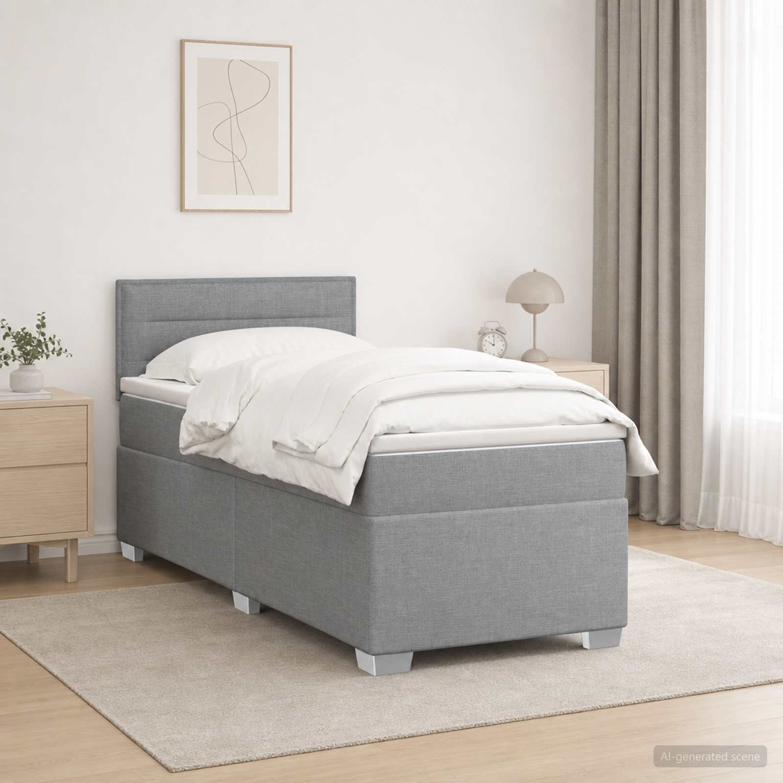 Boxspringbed met matras Lichtgrijs 80 x 200 cm Stof – afbeelding 1