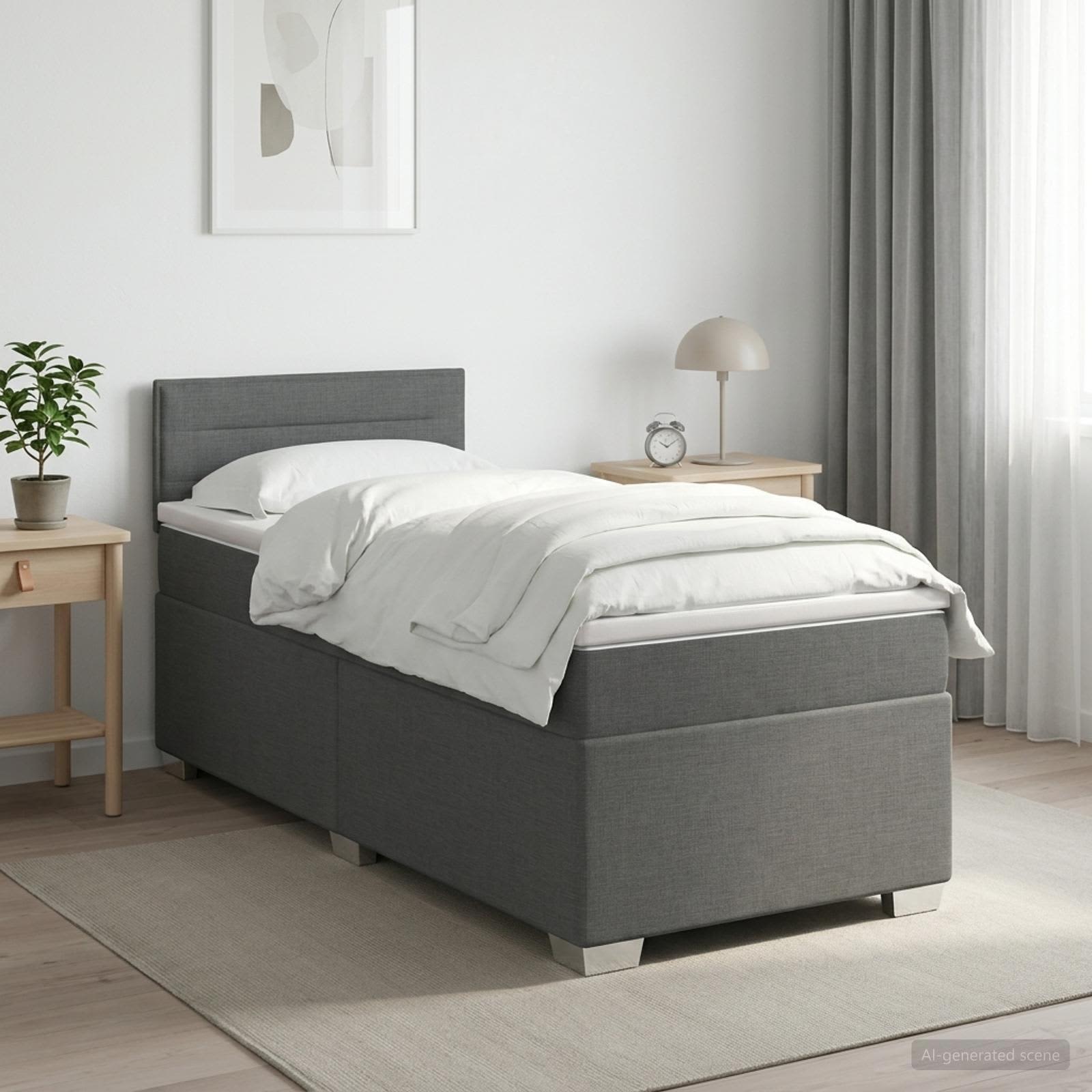 Boxspringbed met matras Donkergrijs 80 x 200 cm Stof – afbeelding 1