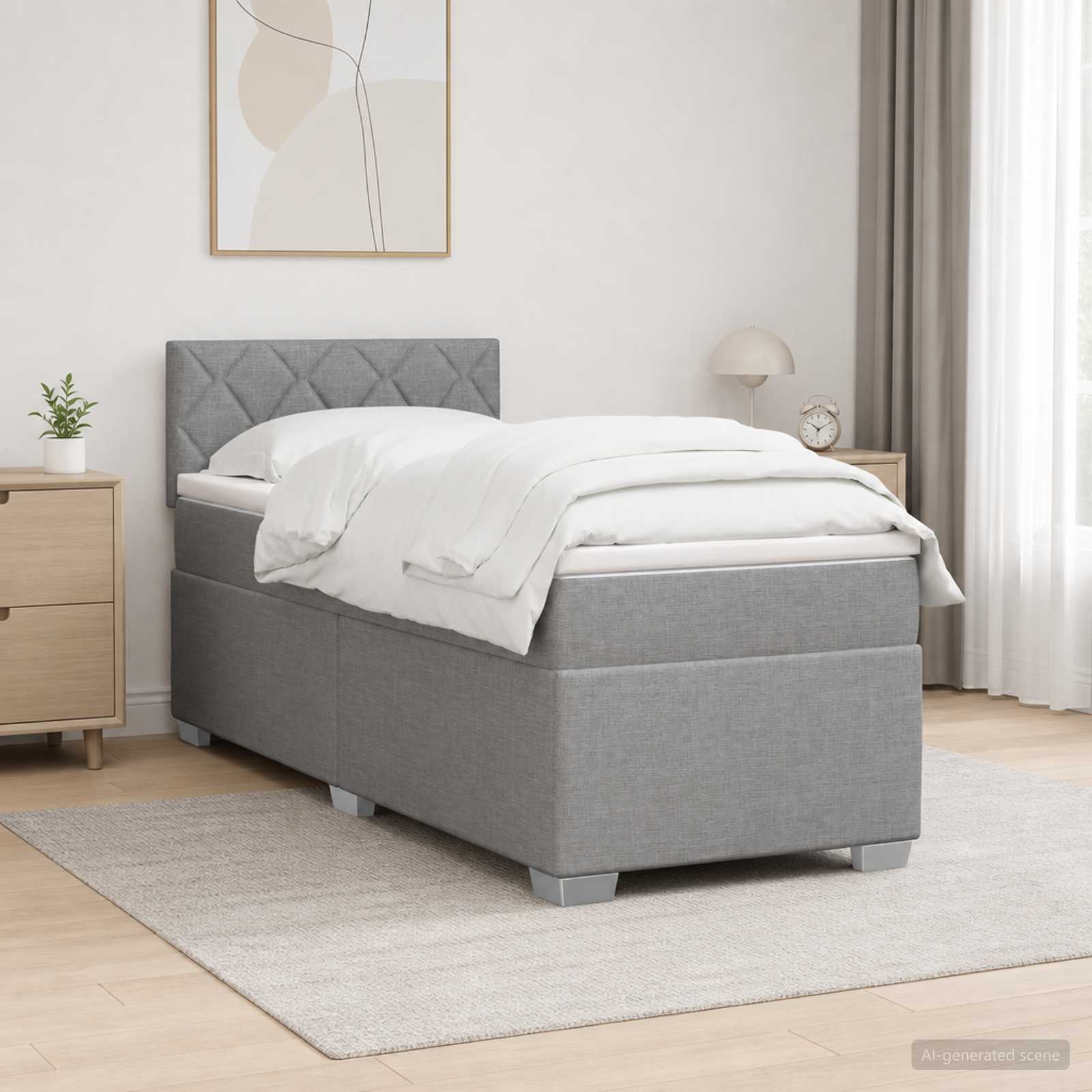 Boxspringbed met matras Lichtgrijs 80 x 200 cm Stof – afbeelding 1