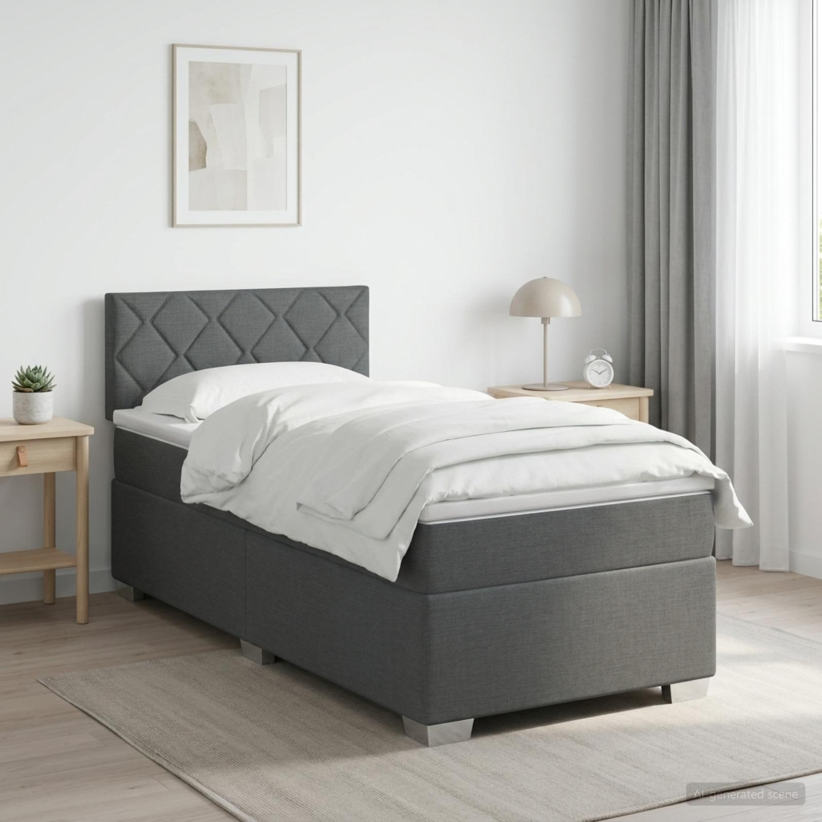 Boxspringbed met matras Donkergrijs 80 x 200 cm Stof – afbeelding 1
