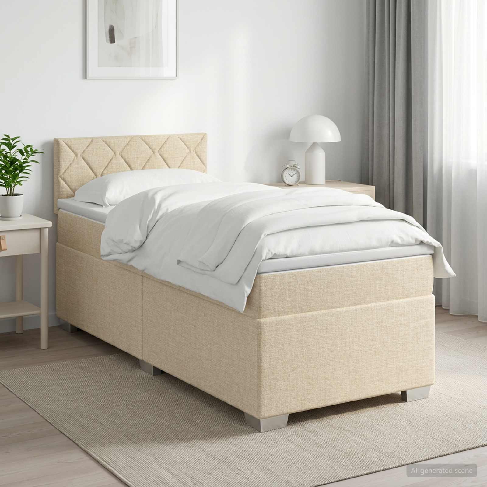 Boxspringbed met matras Crèmekleurig 80 x 200 cm Stof – afbeelding 1