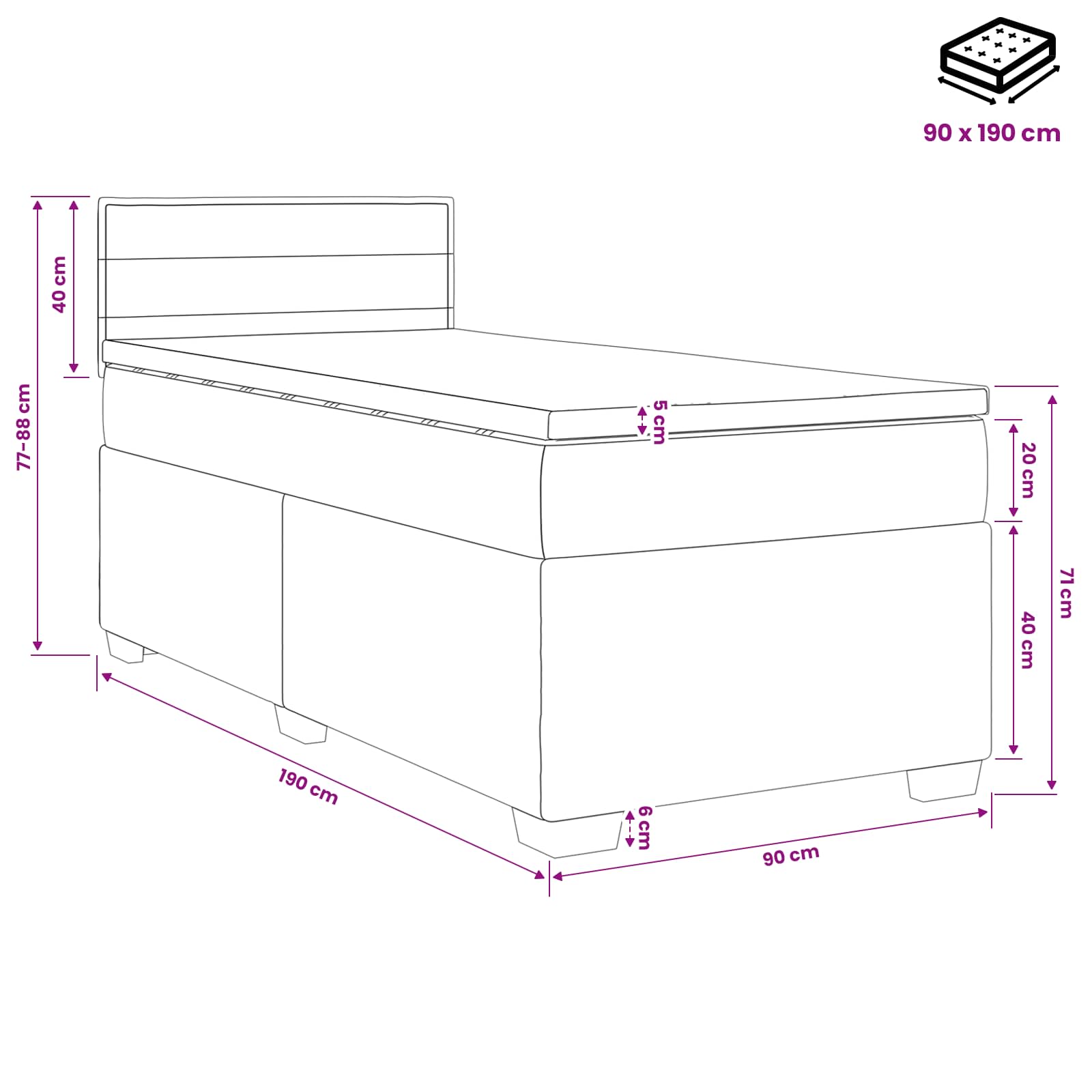 Boxspringbed met matras met hoofdeinde Blauw 90 x 190 cm Stof – afbeelding 11