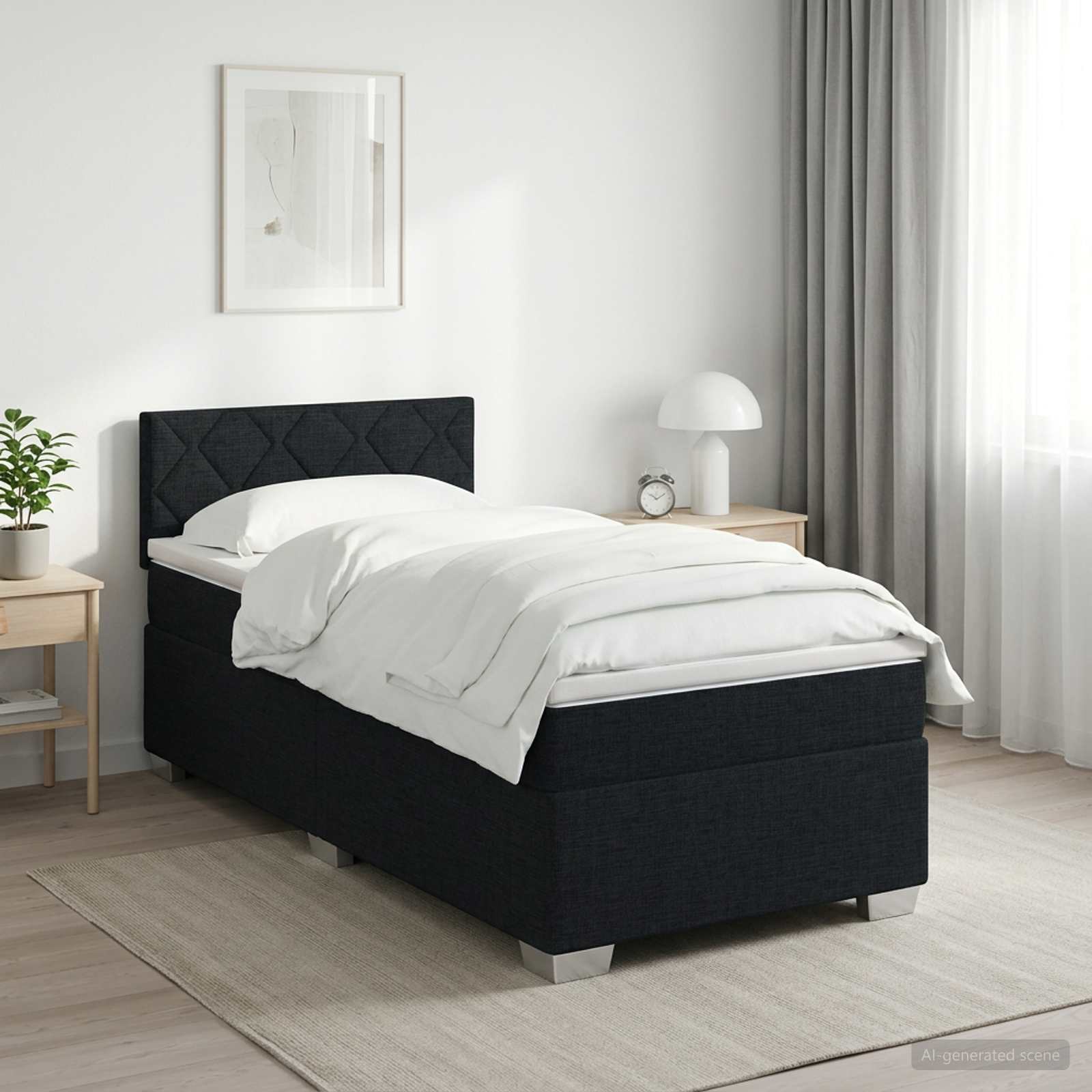 Boxspringbed met matras met hoofdeinde Zwart 90 x 190 cm Stof – afbeelding 1