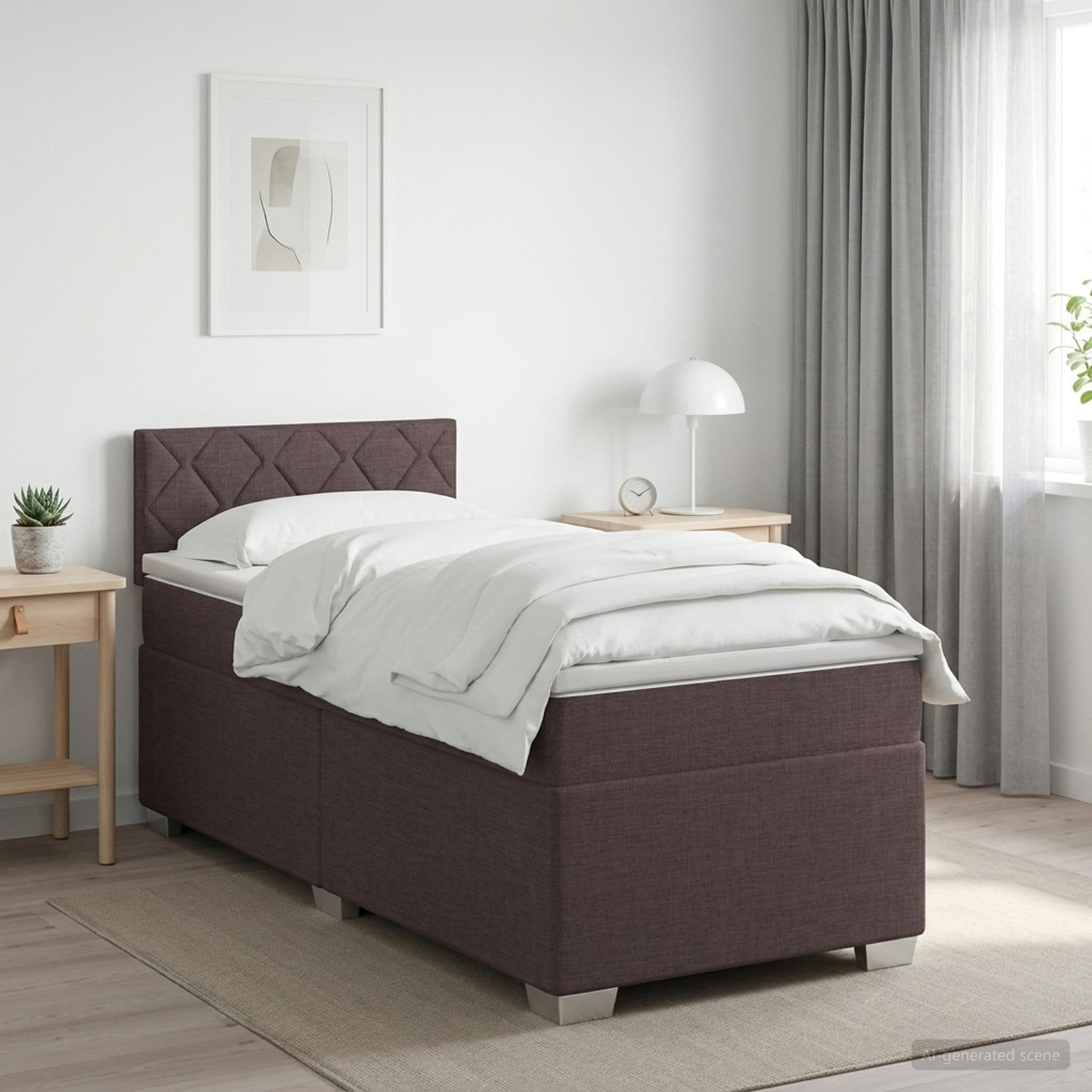 Boxspringbed met matras Donkerbruin 90 x 190 cm Stof – afbeelding 1