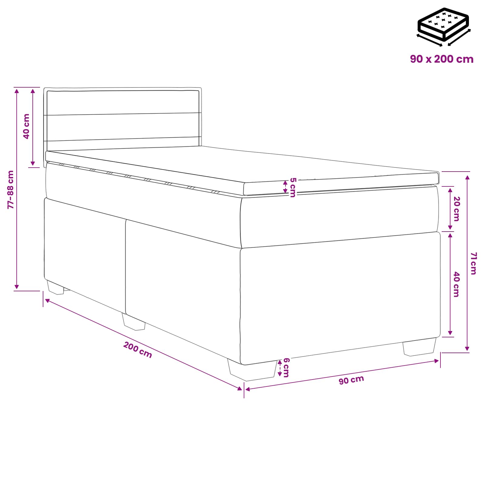 Boxspringbed met matras met hoofdeinde Blauw 90 x 200 cm Stof – afbeelding 11
