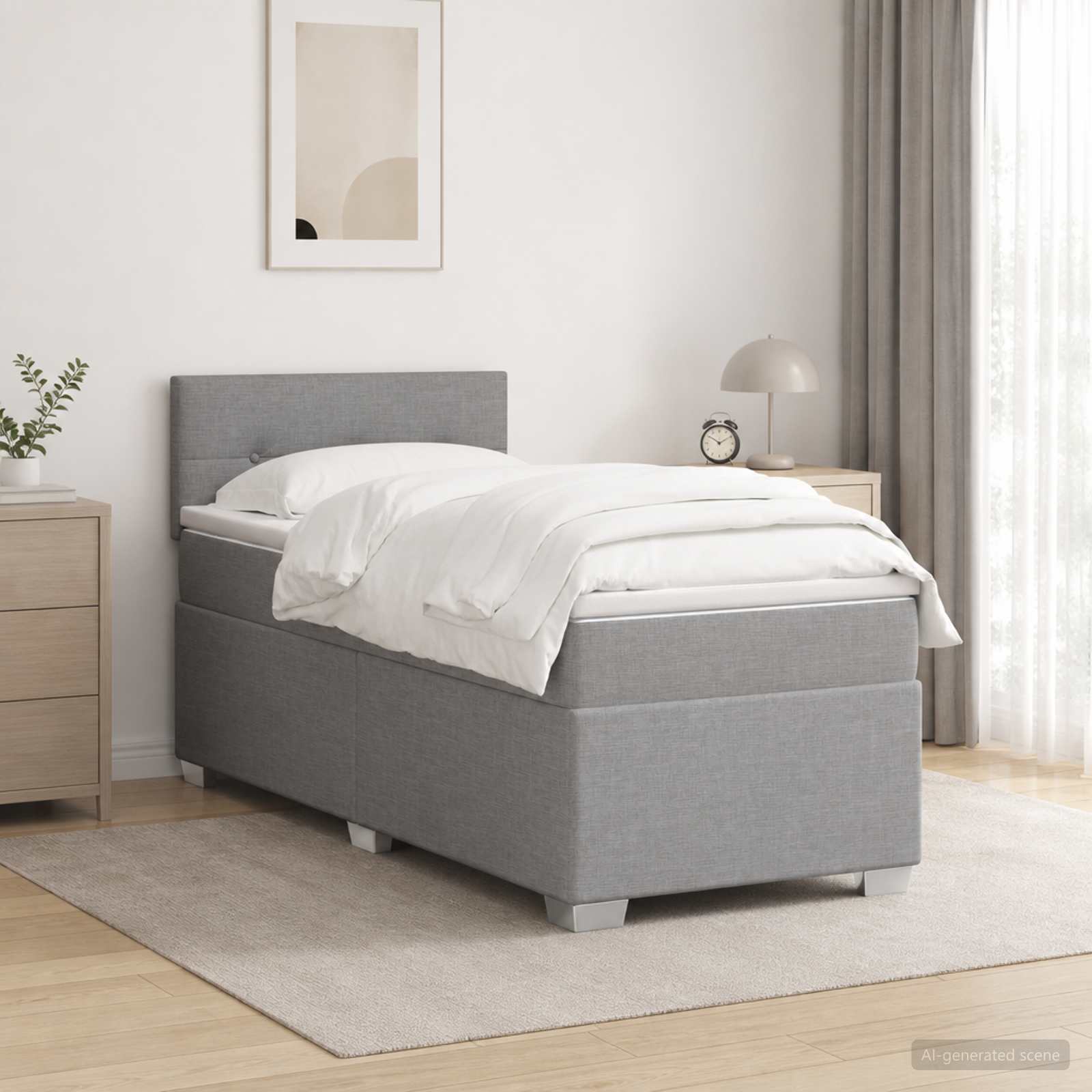Boxspringbed met matras Lichtgrijs 90 x 200 cm Stof – afbeelding 1