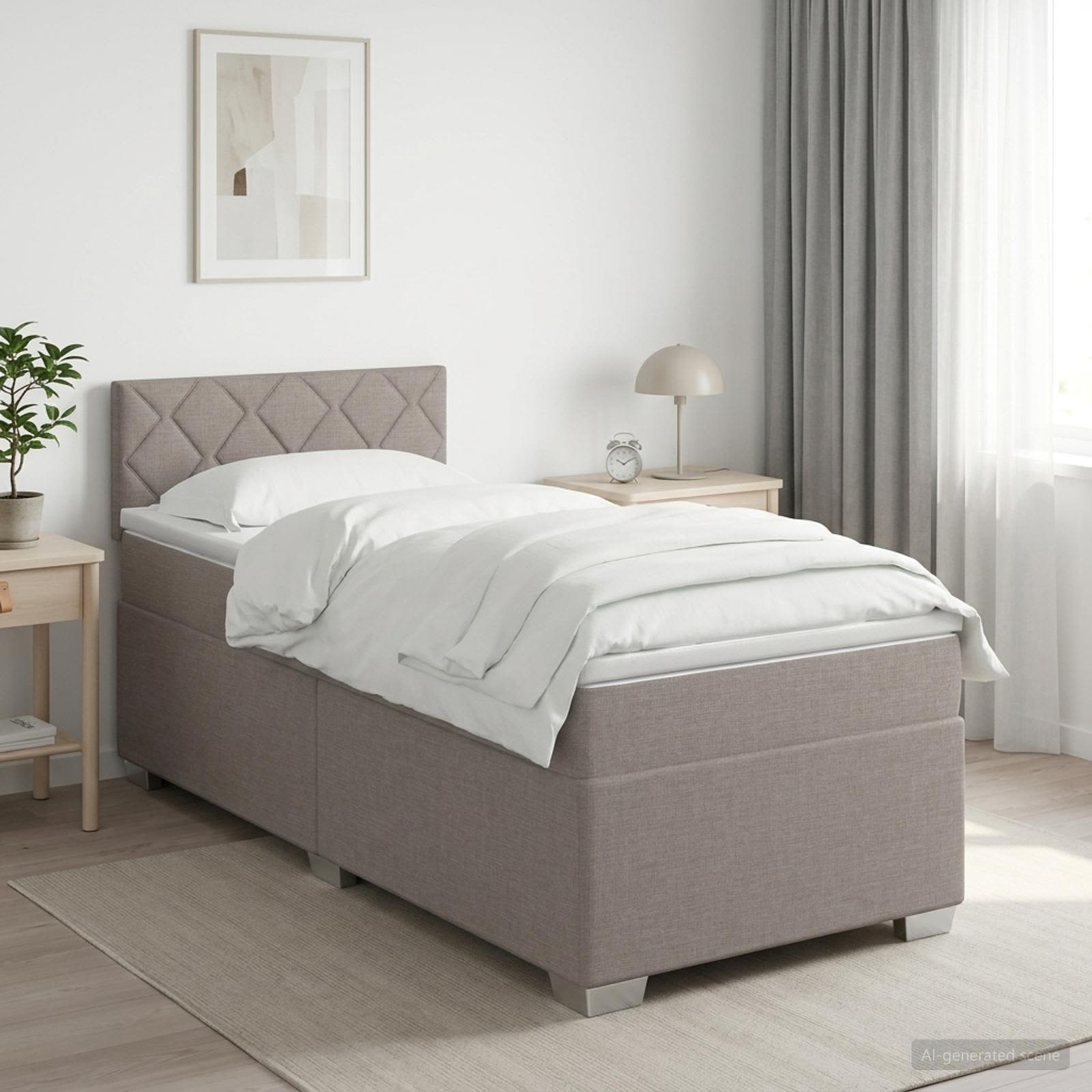 Boxspringbed met matras met hoofdeinde Taupe 90 x 200 cm Stof – afbeelding 1