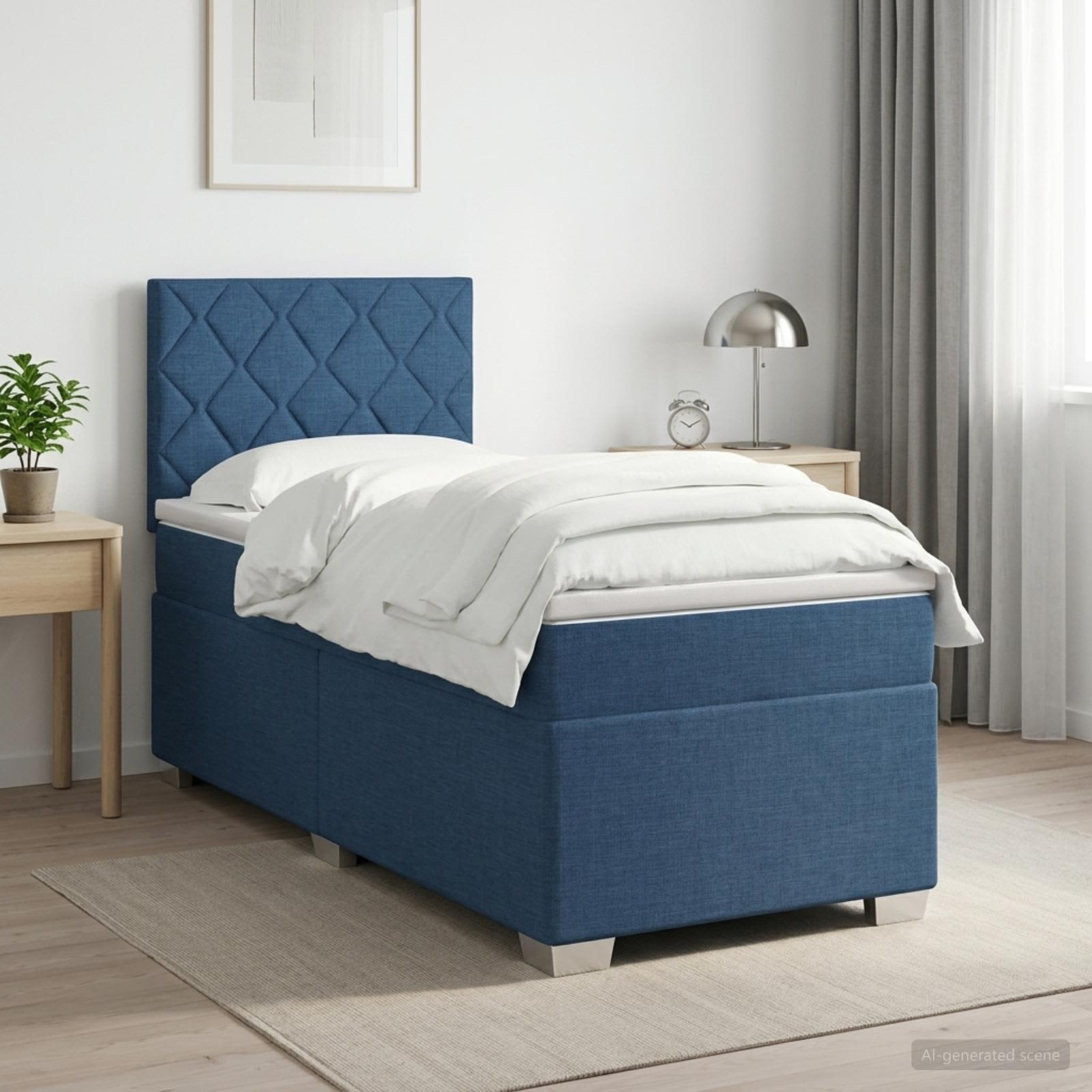 Boxspringbed met matras met hoofdeinde Blauw 90 x 200 cm Stof – afbeelding 1