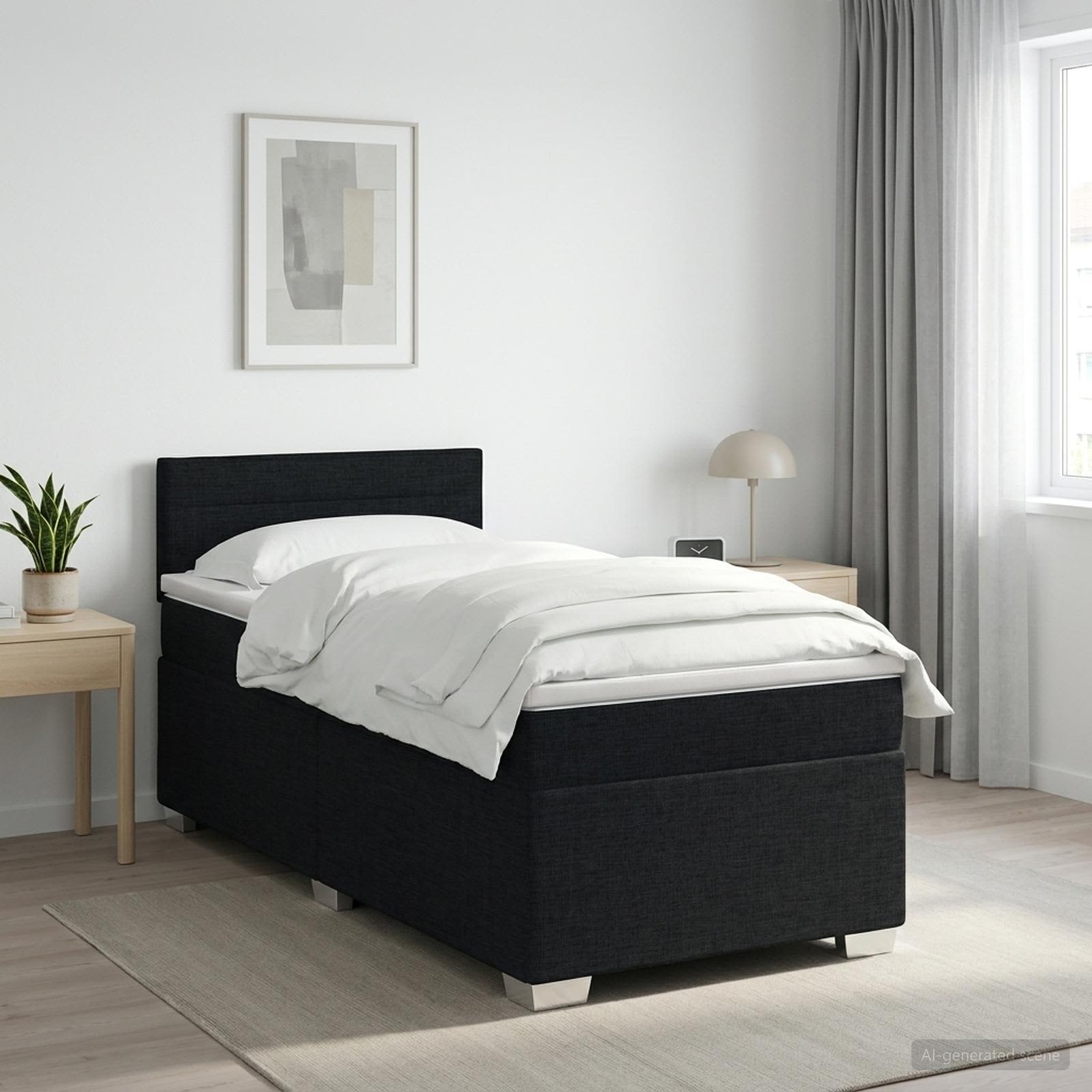 Boxspringbed met matras met hoofdeinde Zwart 100 x 200 cm Stof – afbeelding 1