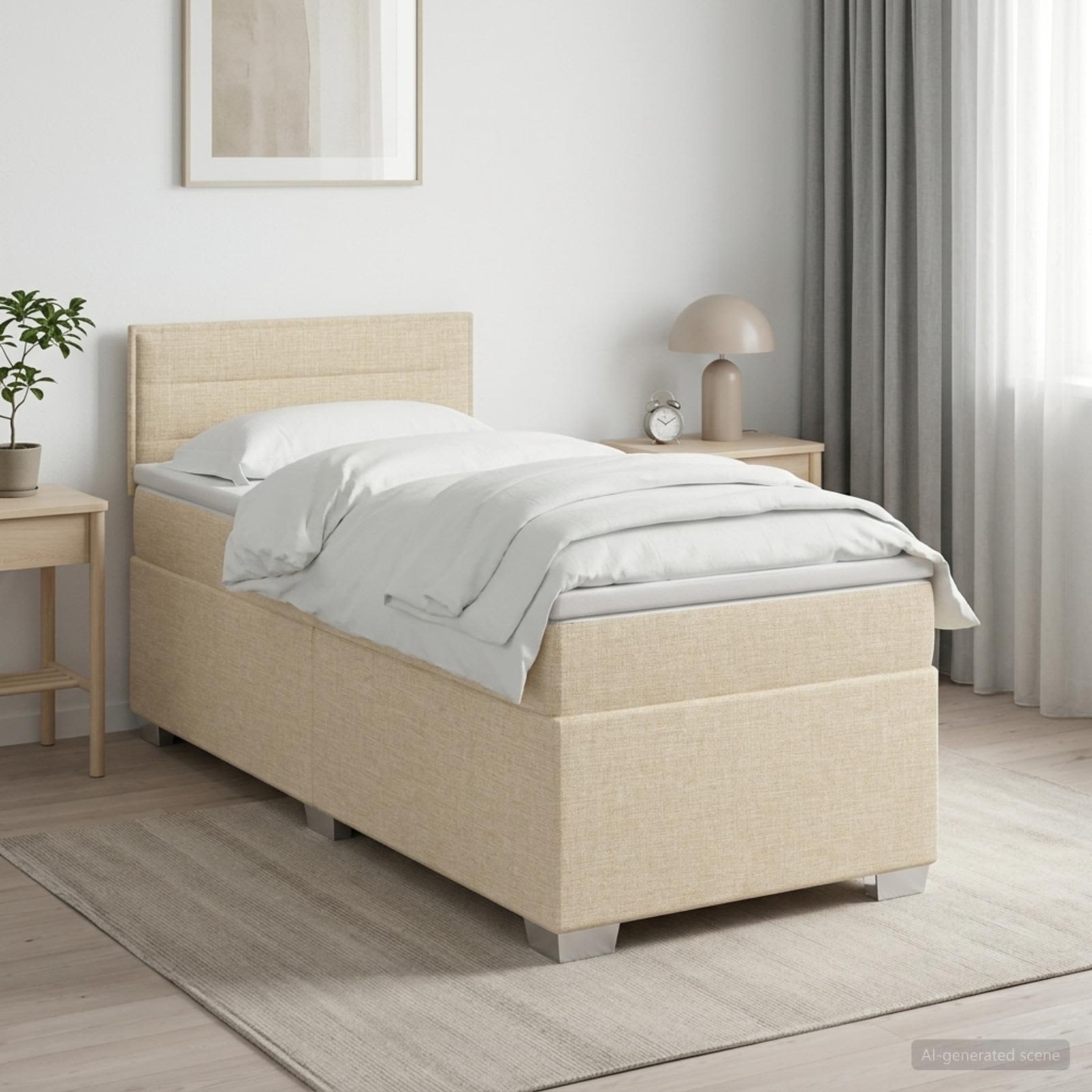Boxspringbed met matras Crèmekleurig 100 x 200 cm Stof – afbeelding 1