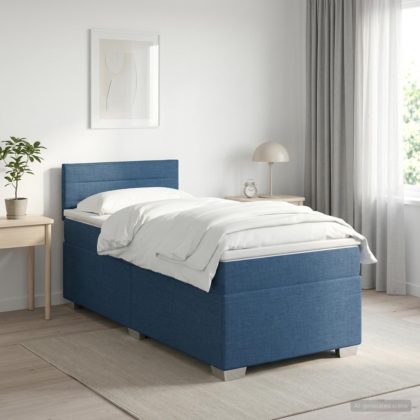 Boxspringbed met matras met hoofdeinde Blauw 100 x 200 cm Stof – afbeelding 1