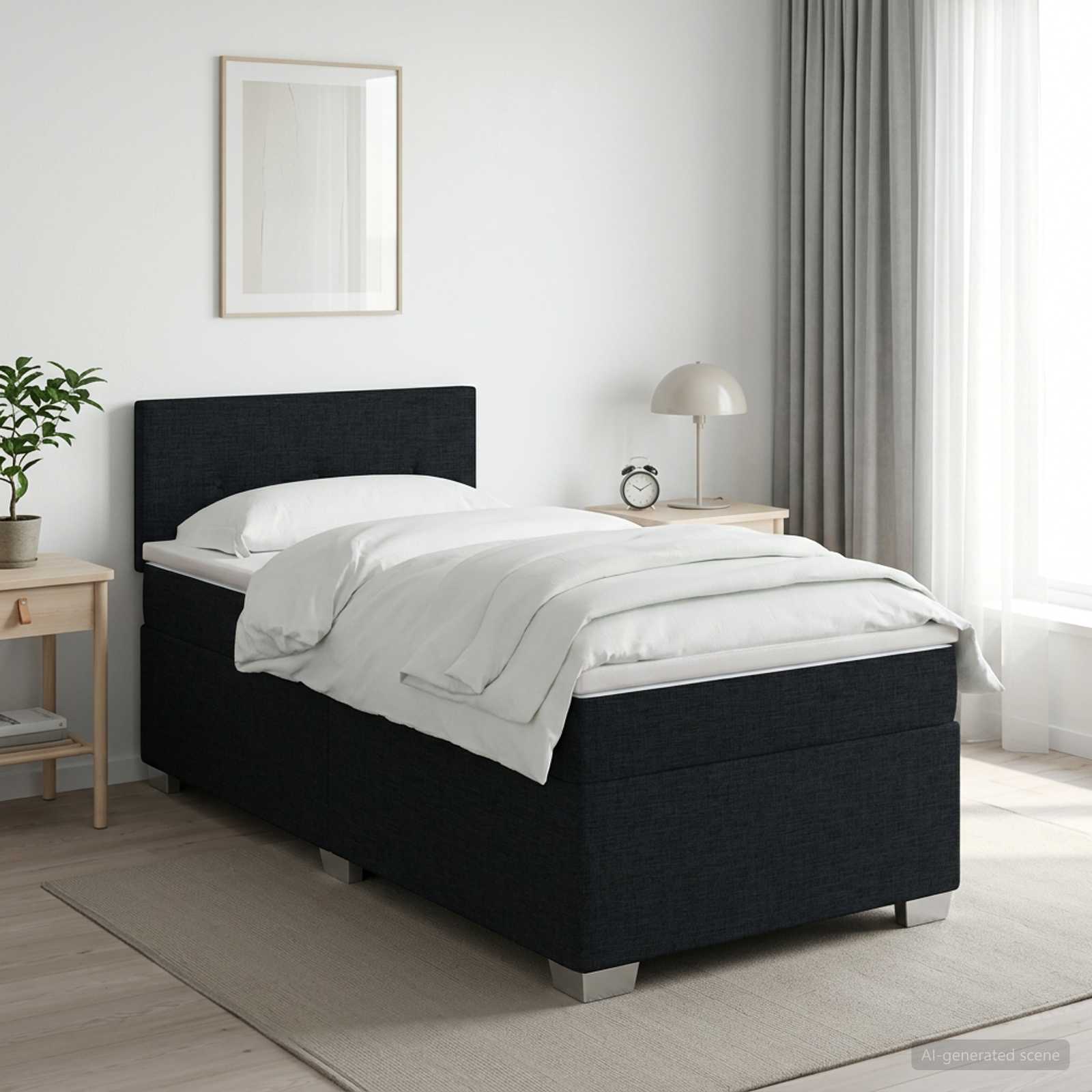 Boxspringbed met matras met hoofdeinde Zwart 100 x 200 cm Stof – afbeelding 1