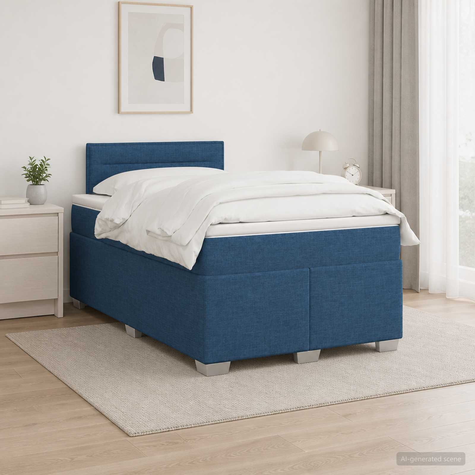 Boxspringbed met matras met hoofdeinde Blauw 120 x 190 cm Stof – afbeelding 1