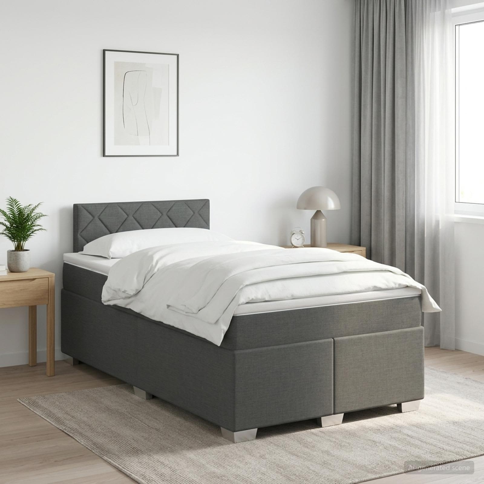 Boxspringbed met matras Donkergrijs 120 x 190 cm Stof – afbeelding 1