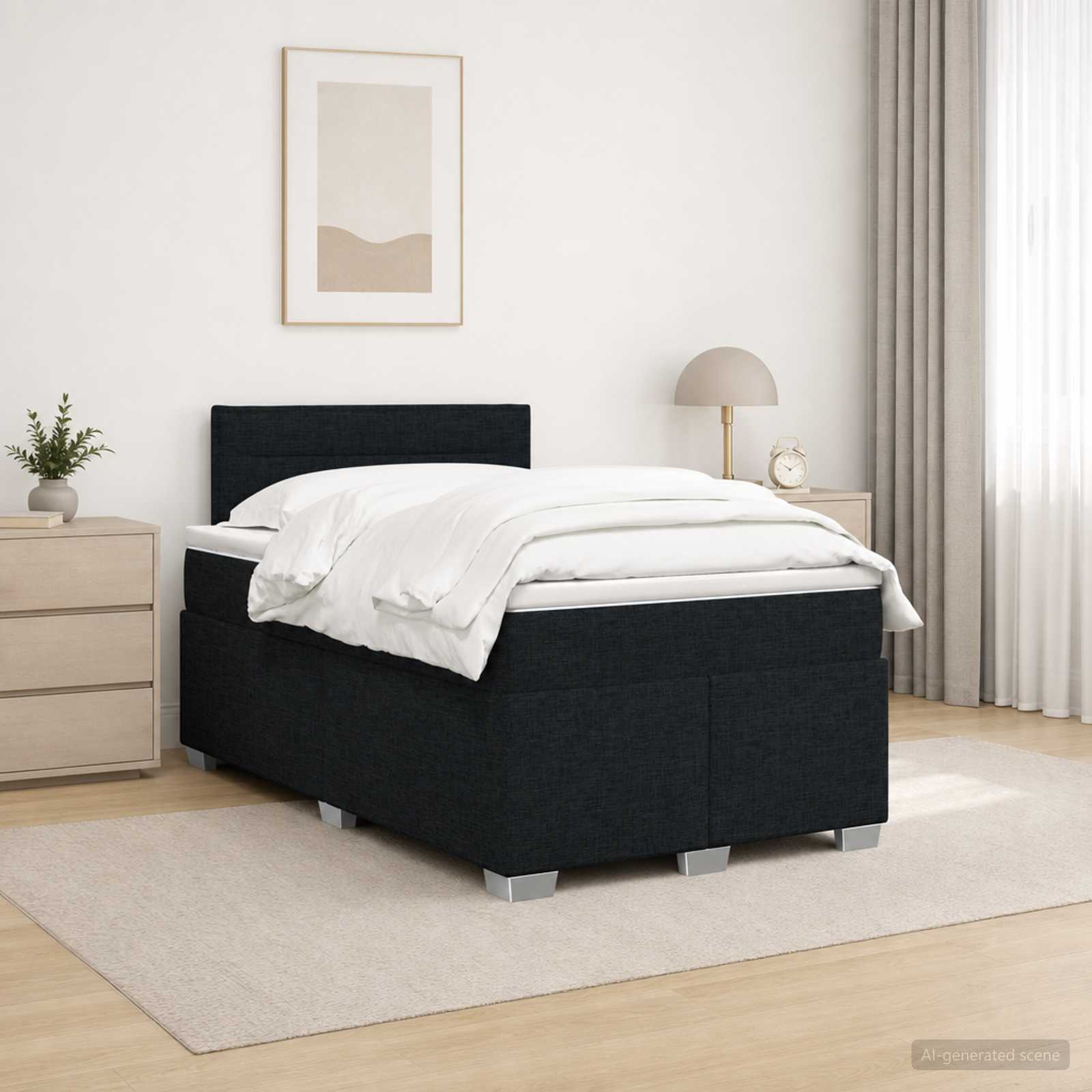 Boxspringbed met matras met hoofdeinde Zwart 120 x 200 cm Stof – afbeelding 1