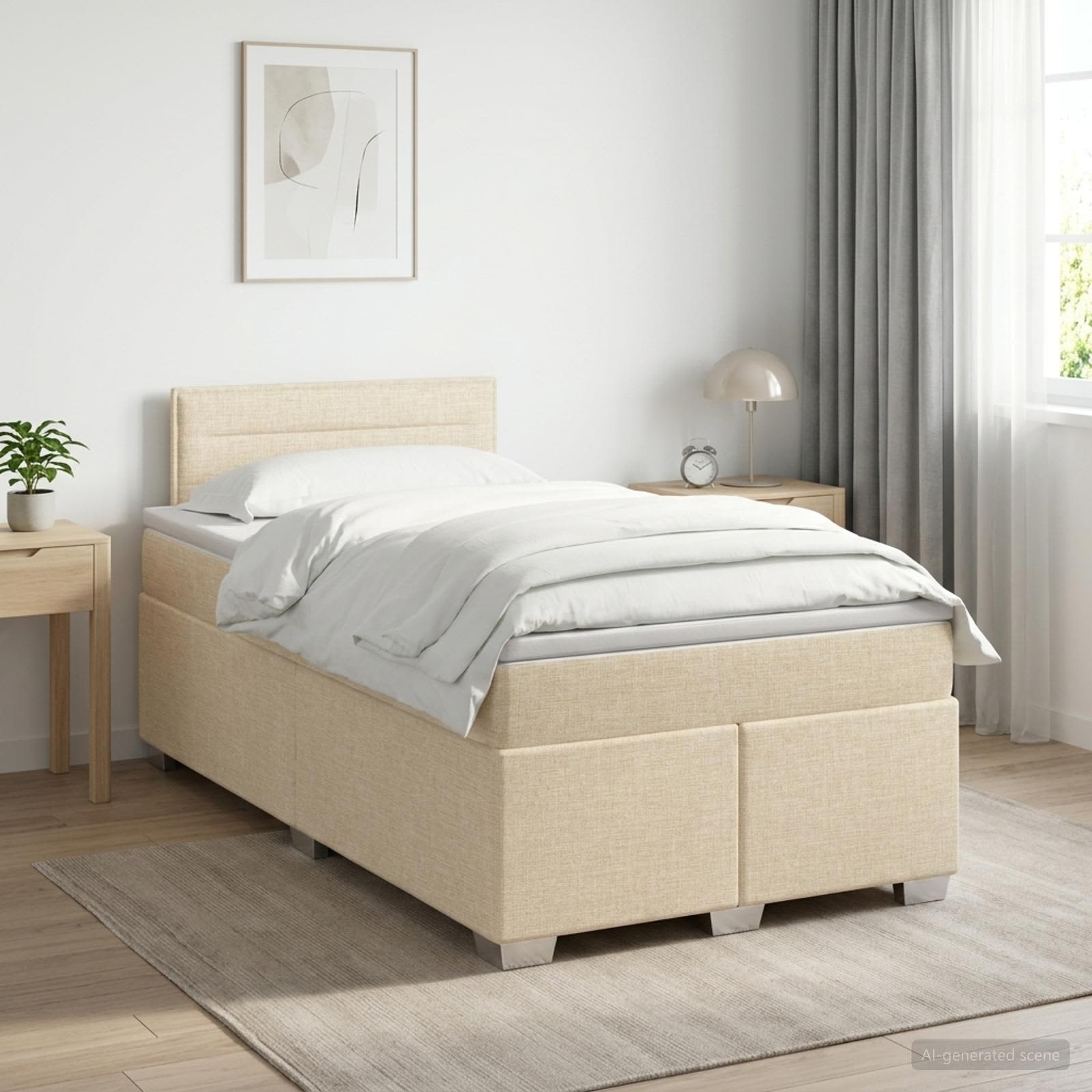Boxspringbed met matras Crèmekleurig 120 x 200 cm Stof – afbeelding 1