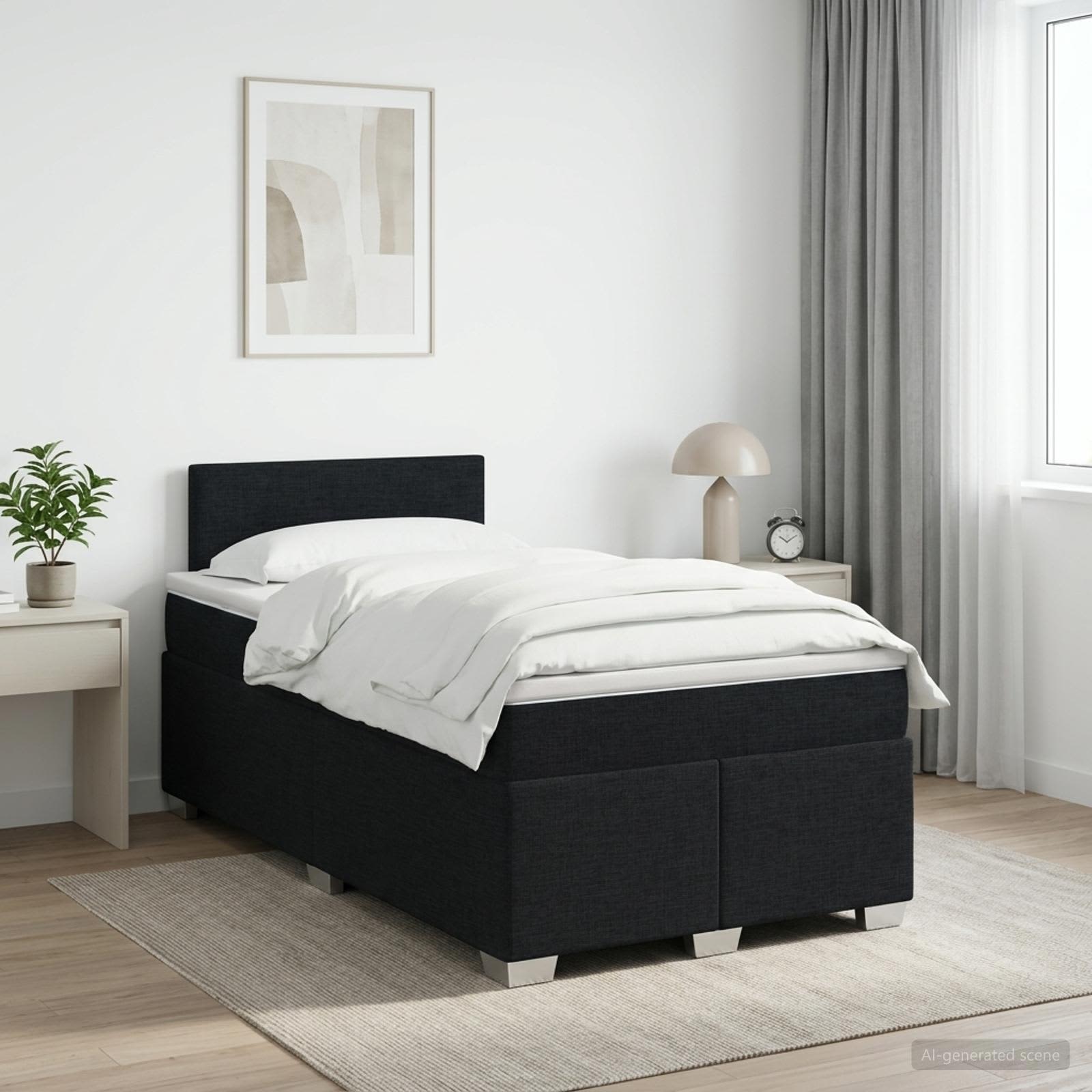 Boxspringbed met matras met hoofdeinde Zwart 120 x 200 cm Stof – afbeelding 1