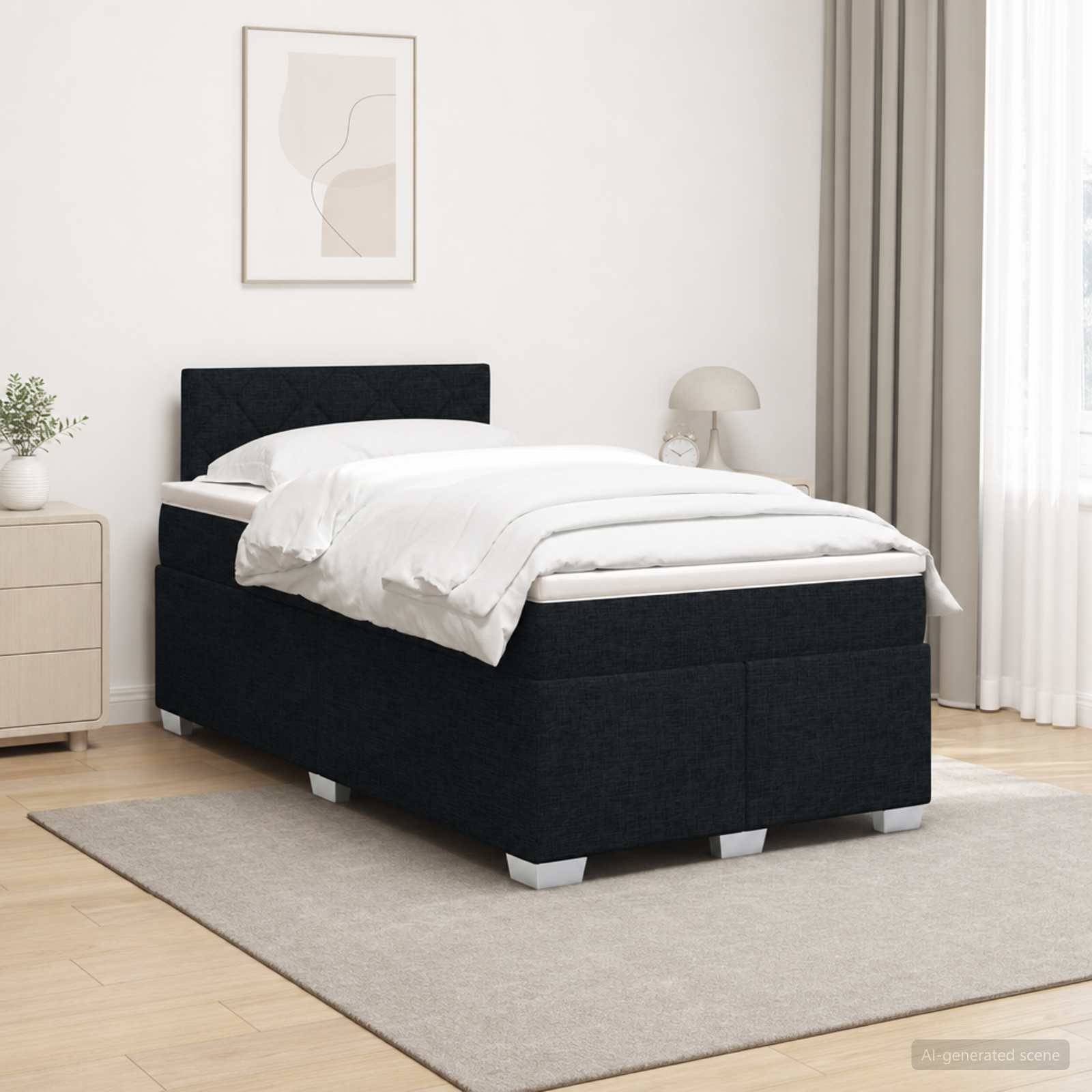 Boxspringbed met matras met hoofdeinde Zwart 120 x 200 cm Stof – afbeelding 1