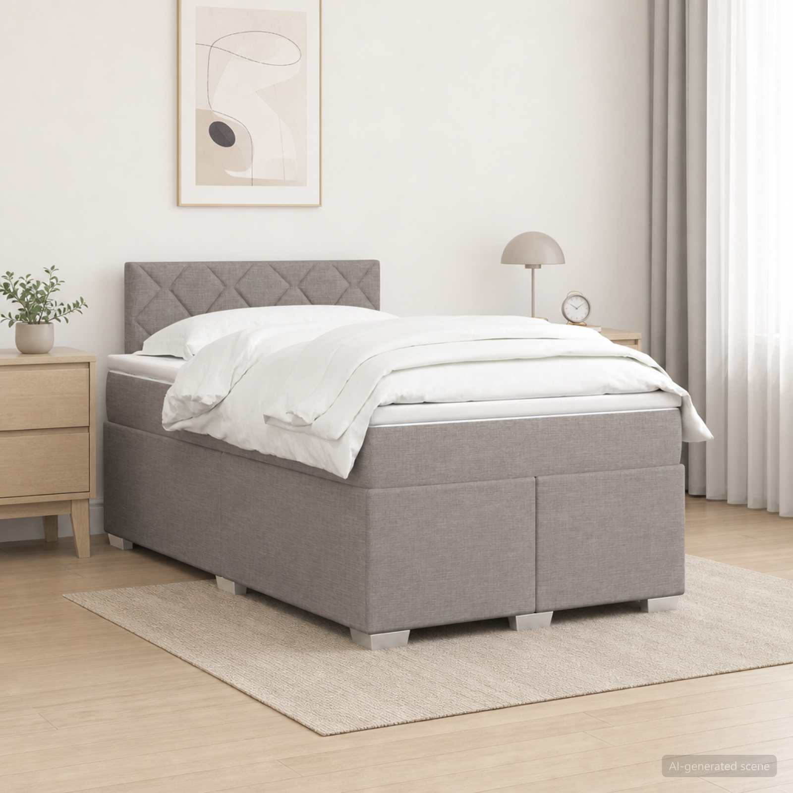 Boxspringbed met matras met hoofdeinde Taupe 120 x 200 cm Stof – afbeelding 1