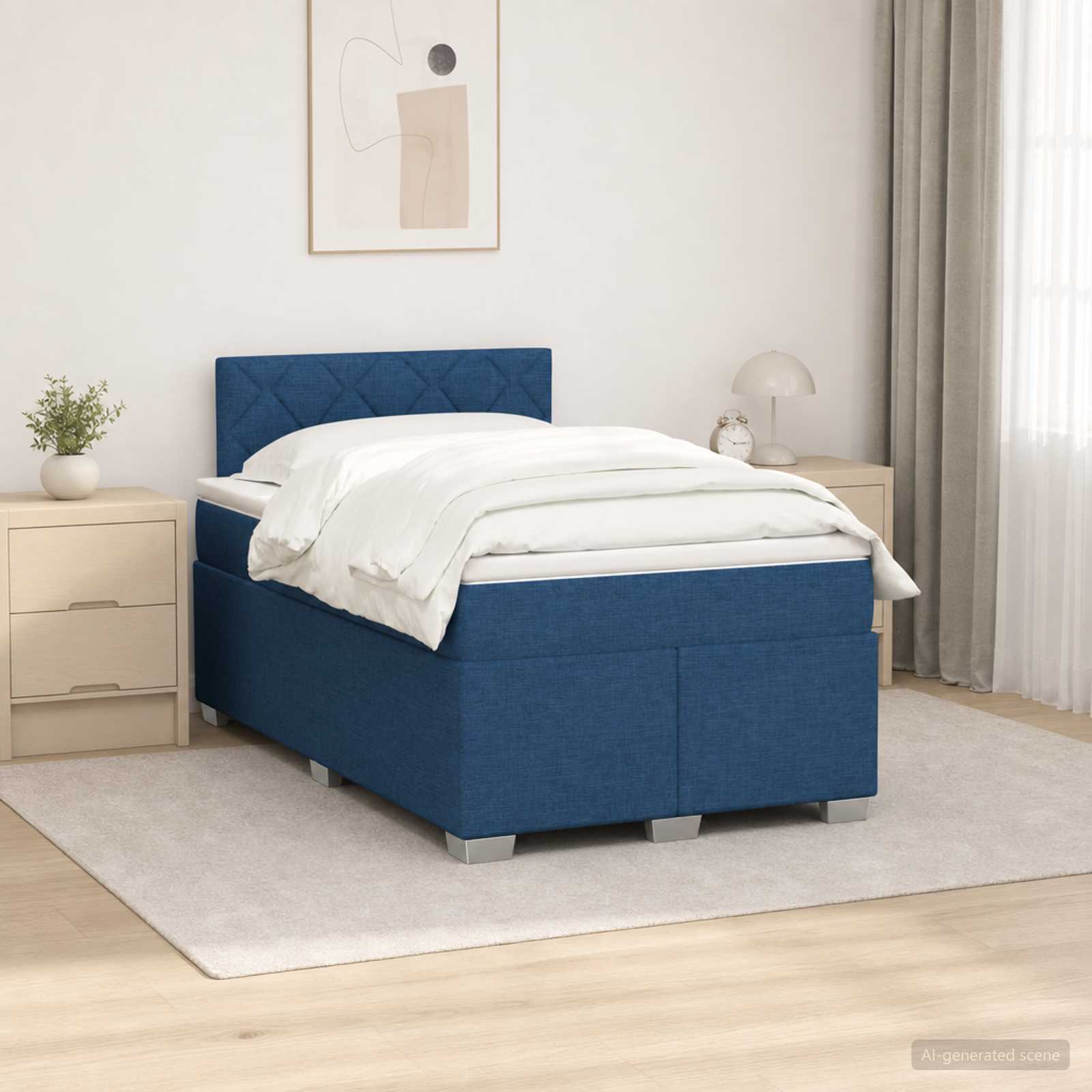Boxspringbed met matras met hoofdeinde Blauw 120 x 200 cm Stof – afbeelding 1