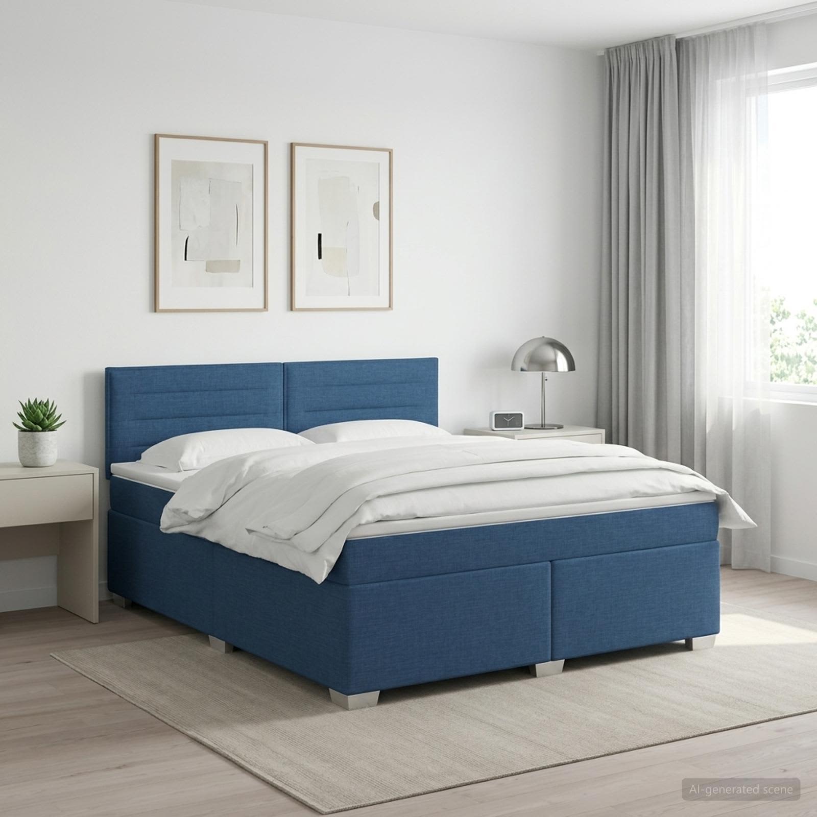 Boxspringbed met matras met hoofdeinde Blauw 140 x 190 cm Stof – afbeelding 1