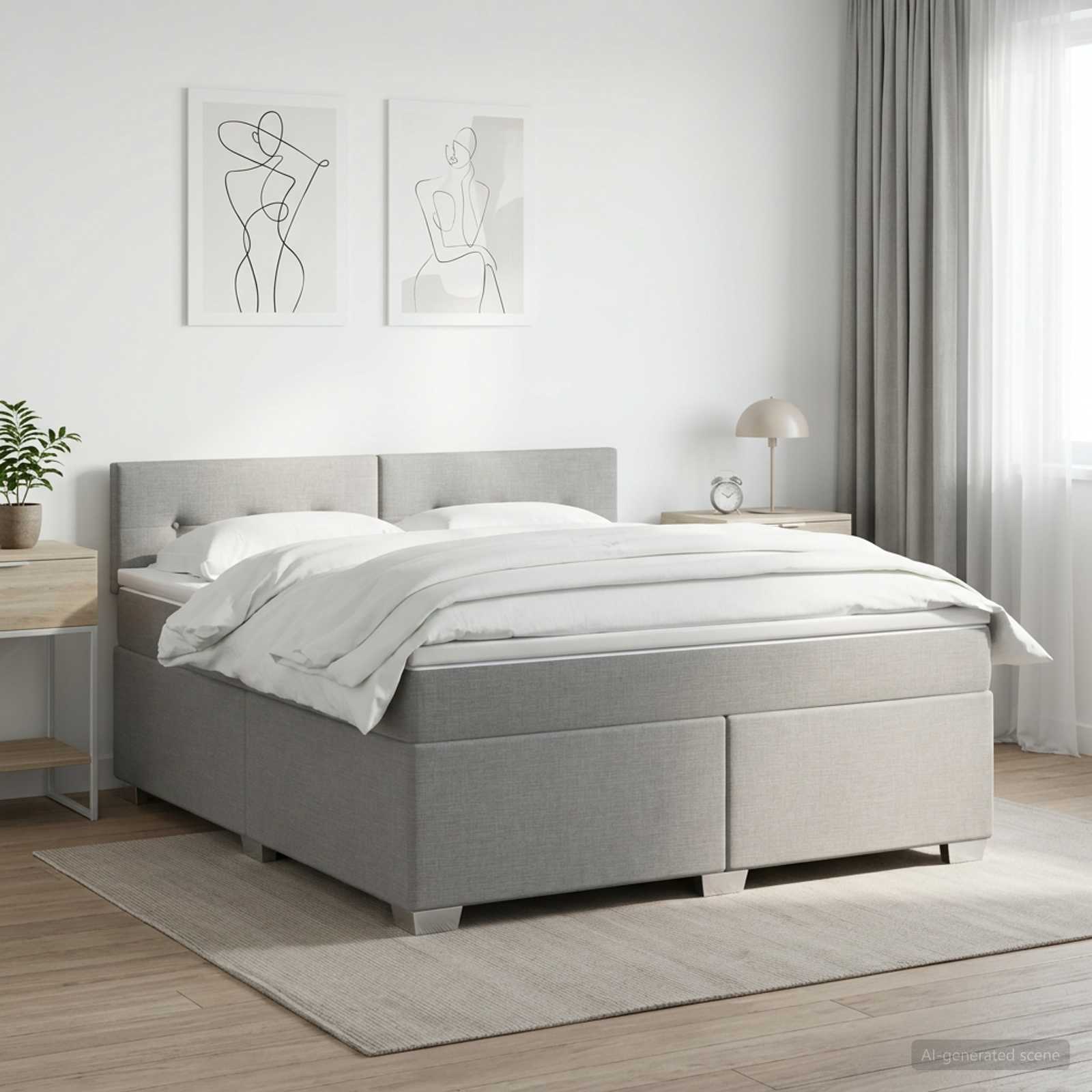 Boxspringbed met matras Lichtgrijs 140 x 190 cm Stof – afbeelding 1