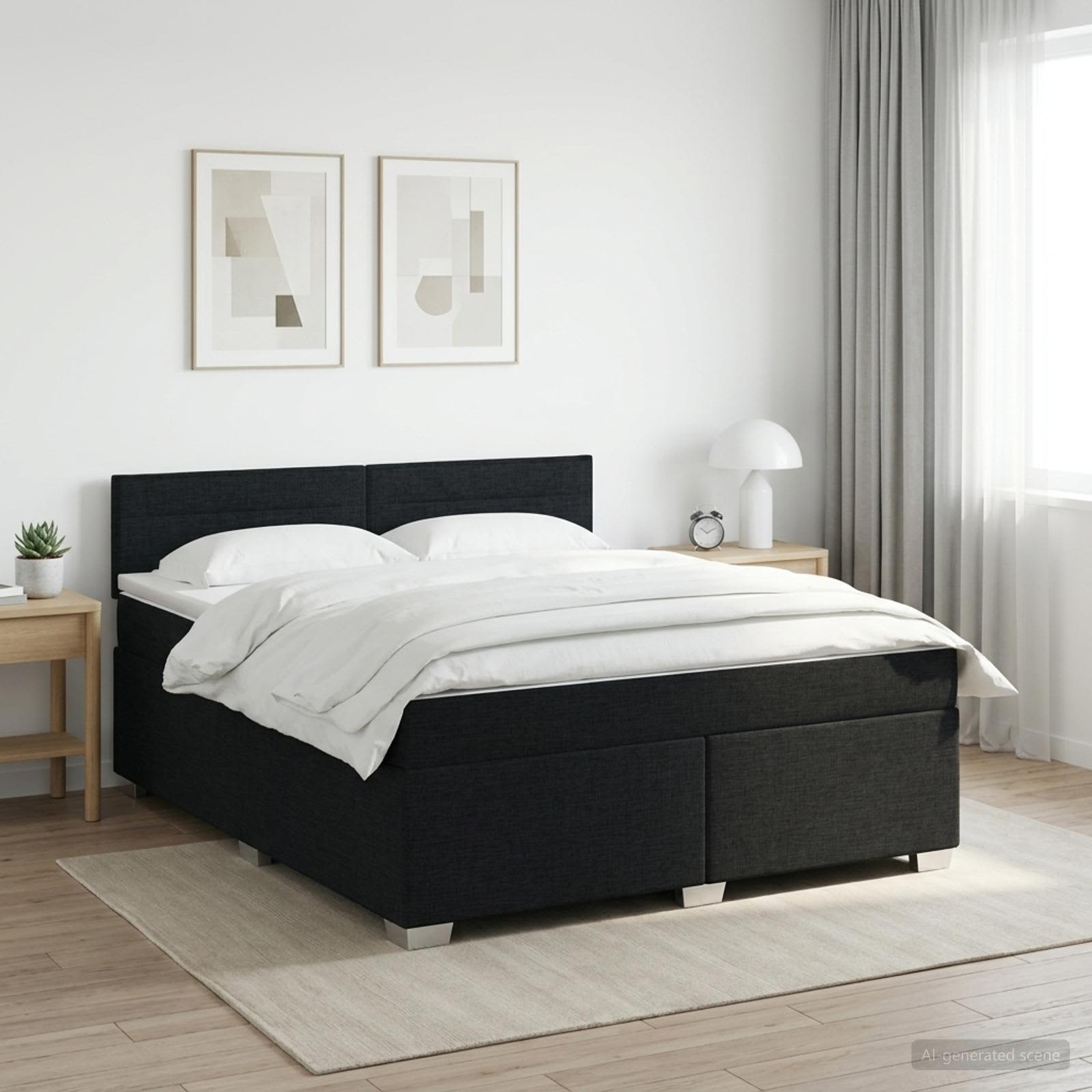 Boxspringbed met matras met hoofdeinde Zwart 140 x 200 cm Stof – afbeelding 1