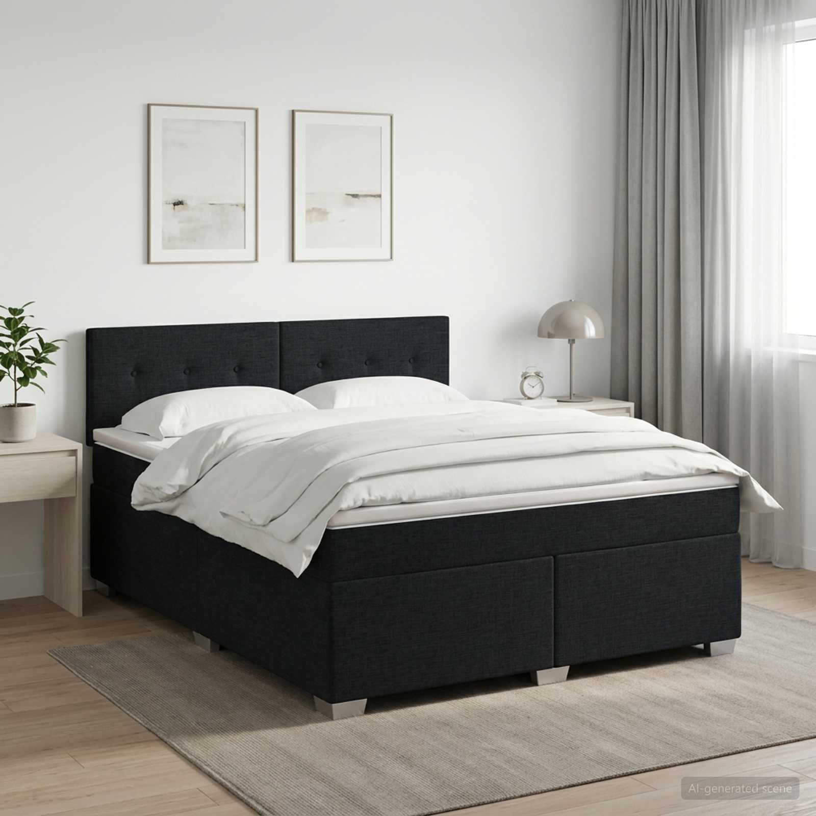 Boxspringbed met matras met hoofdeinde Zwart 140 x 200 cm Stof
