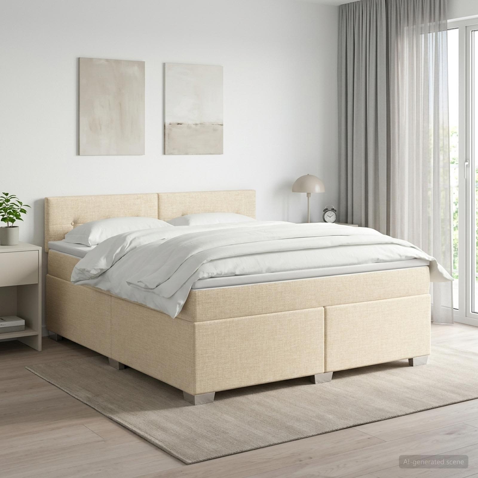 Boxspringbed met matras Crèmekleurig 140 x 200 cm Stof – afbeelding 1