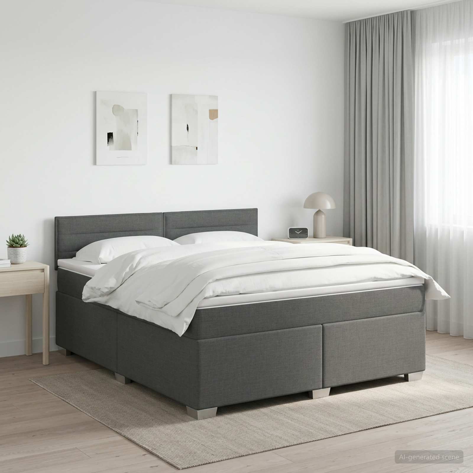 Boxspringbed met matras Donkergrijs 160 x 200 cm Stof – afbeelding 1