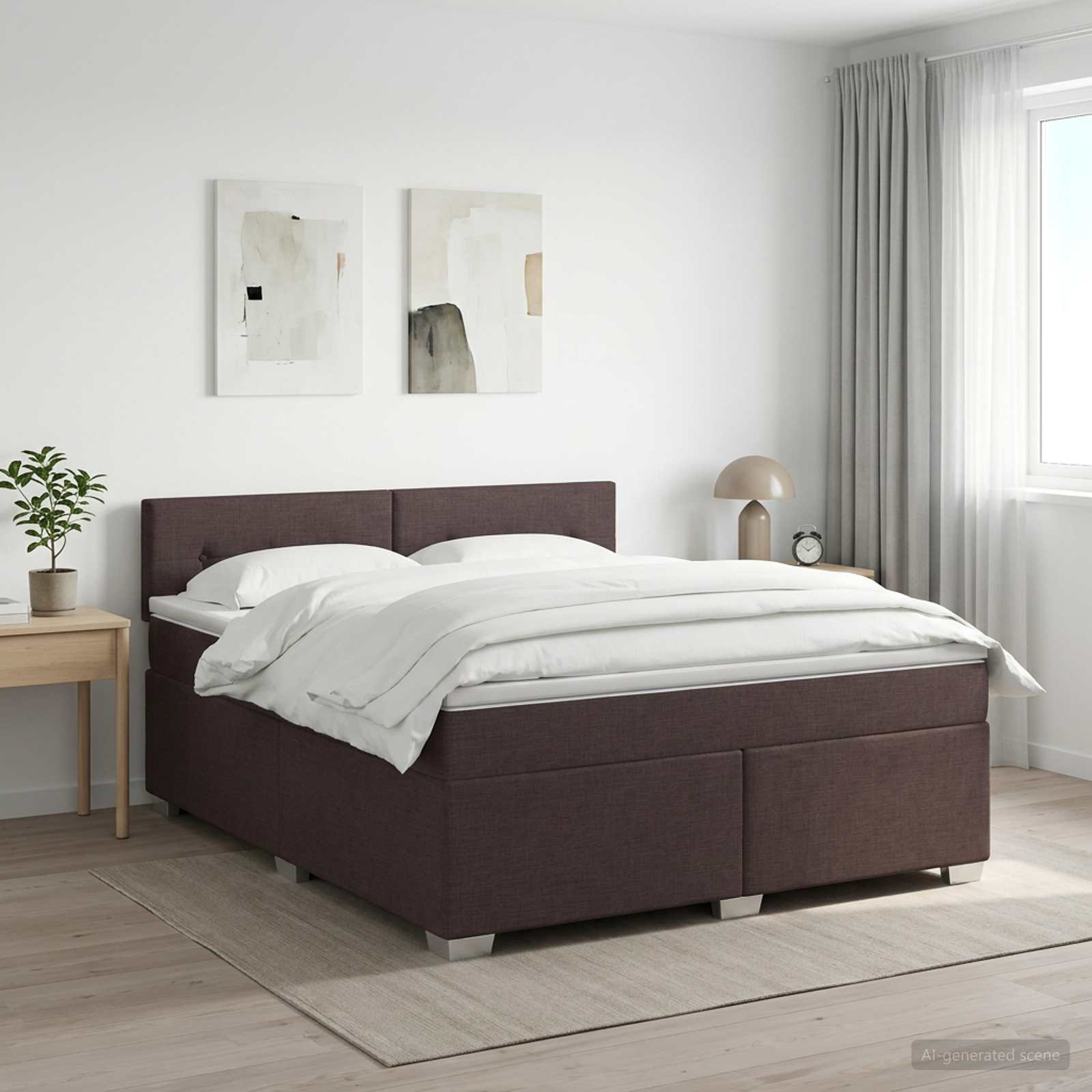 Boxspringbed met matras Donkerbruin 160 x 200 cm Stof – afbeelding 1