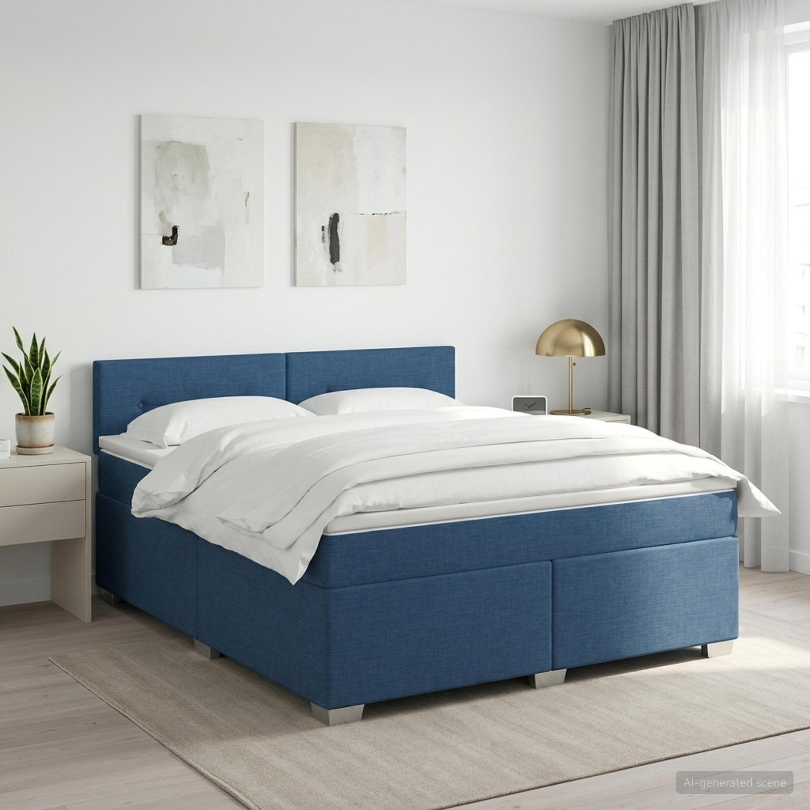 Boxspringbed met matras met hoofdeinde Blauw 160 x 200 cm Stof – afbeelding 1