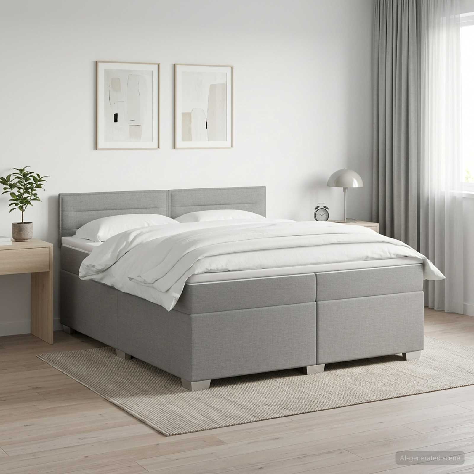 Boxspringbed met matras Lichtgrijs 200 x 200 cm Stof – afbeelding 1
