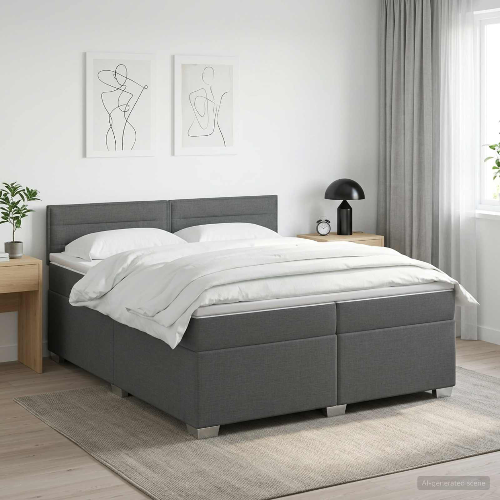Boxspringbed met matras Donkergrijs 200 x 200 cm Stof – afbeelding 1