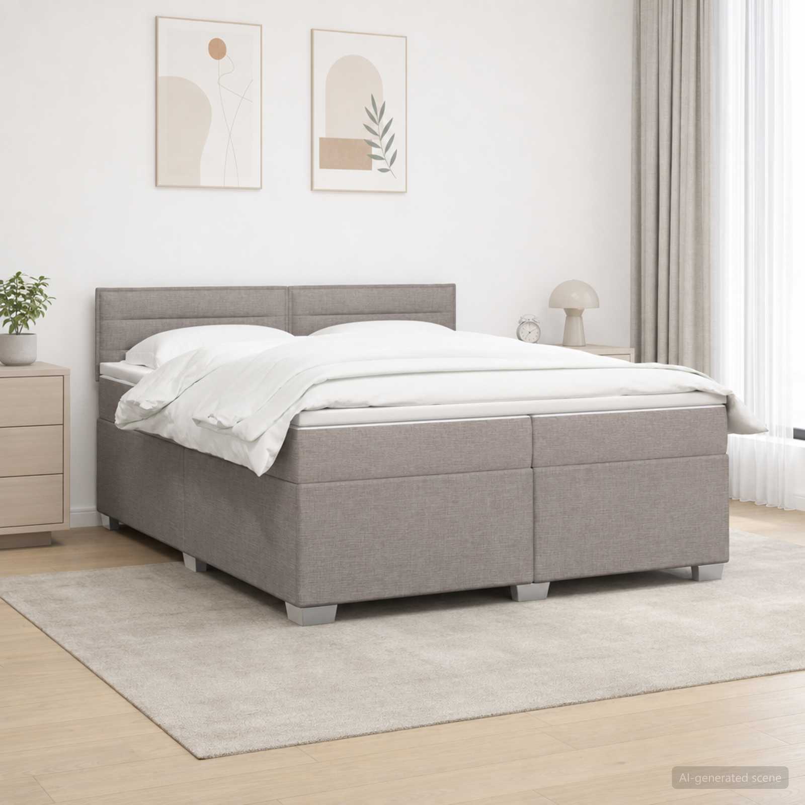 Boxspringbed met matras met hoofdeinde Taupe 200 x 200 cm Stof
