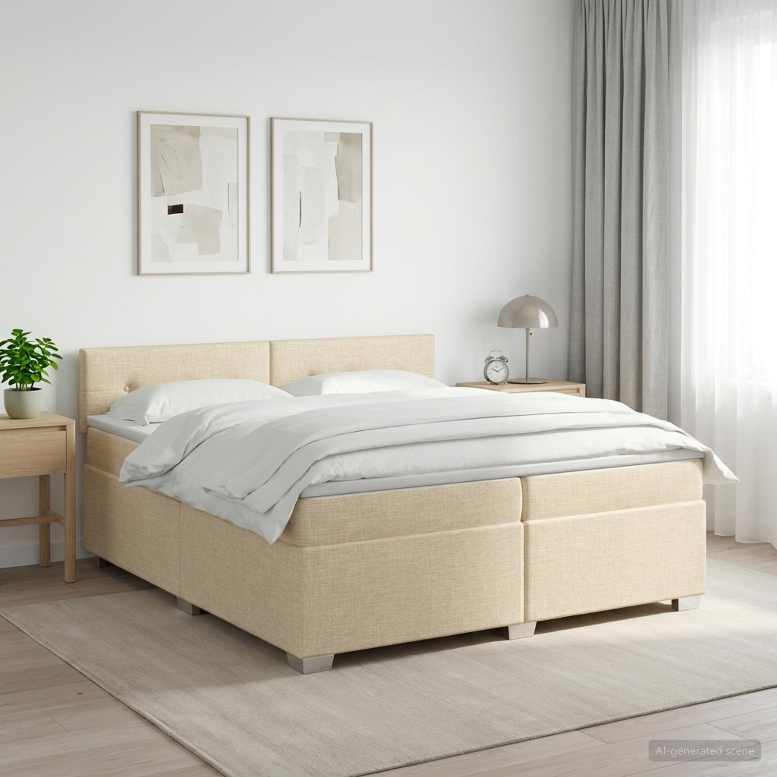 Boxspringbed met matras Crèmekleurig 200 x 200 cm Stof