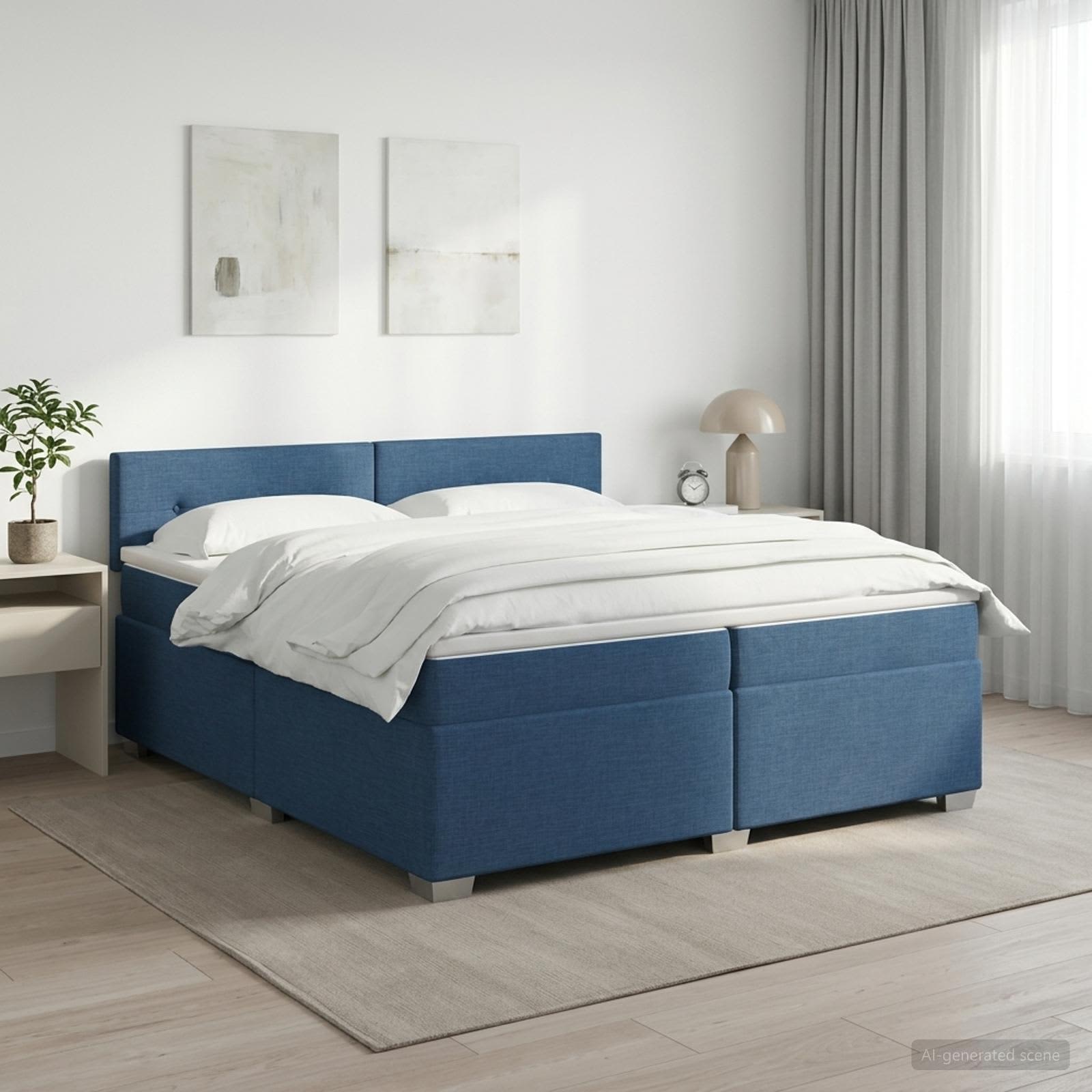 Boxspringbed met matras met hoofdeinde Blauw 200 x 200 cm Stof