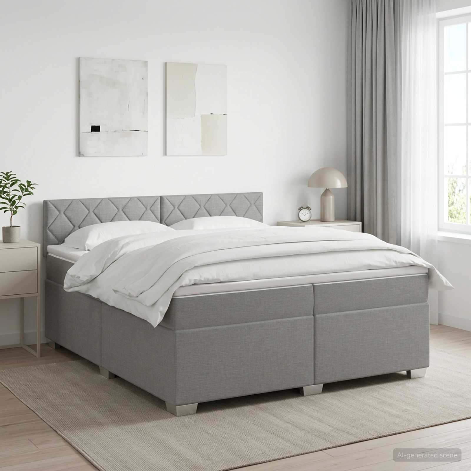 Boxspringbed met matras Lichtgrijs 200 x 200 cm Stof