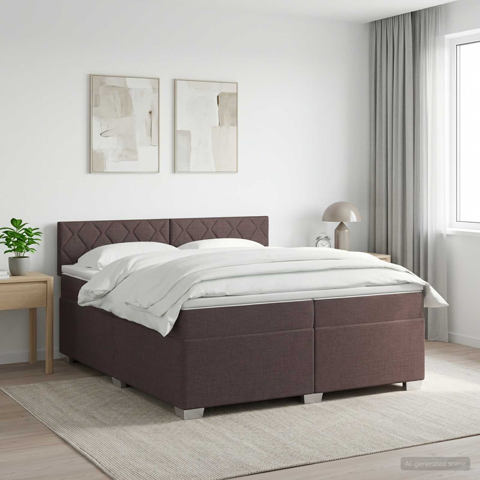 Boxspringbed met matras Donkerbruin 200 x 200 cm Stof – afbeelding 1
