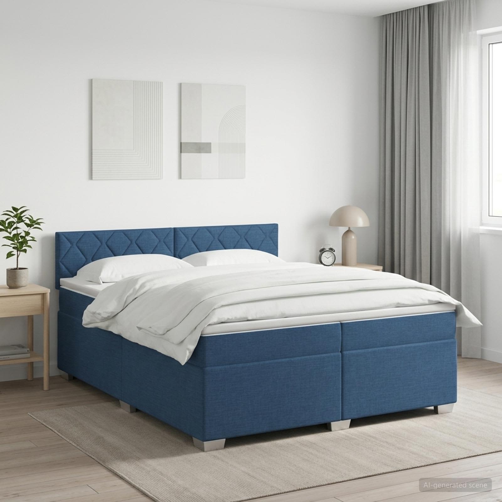 Boxspringbed met matras met hoofdeinde Blauw 200 x 200 cm Stof