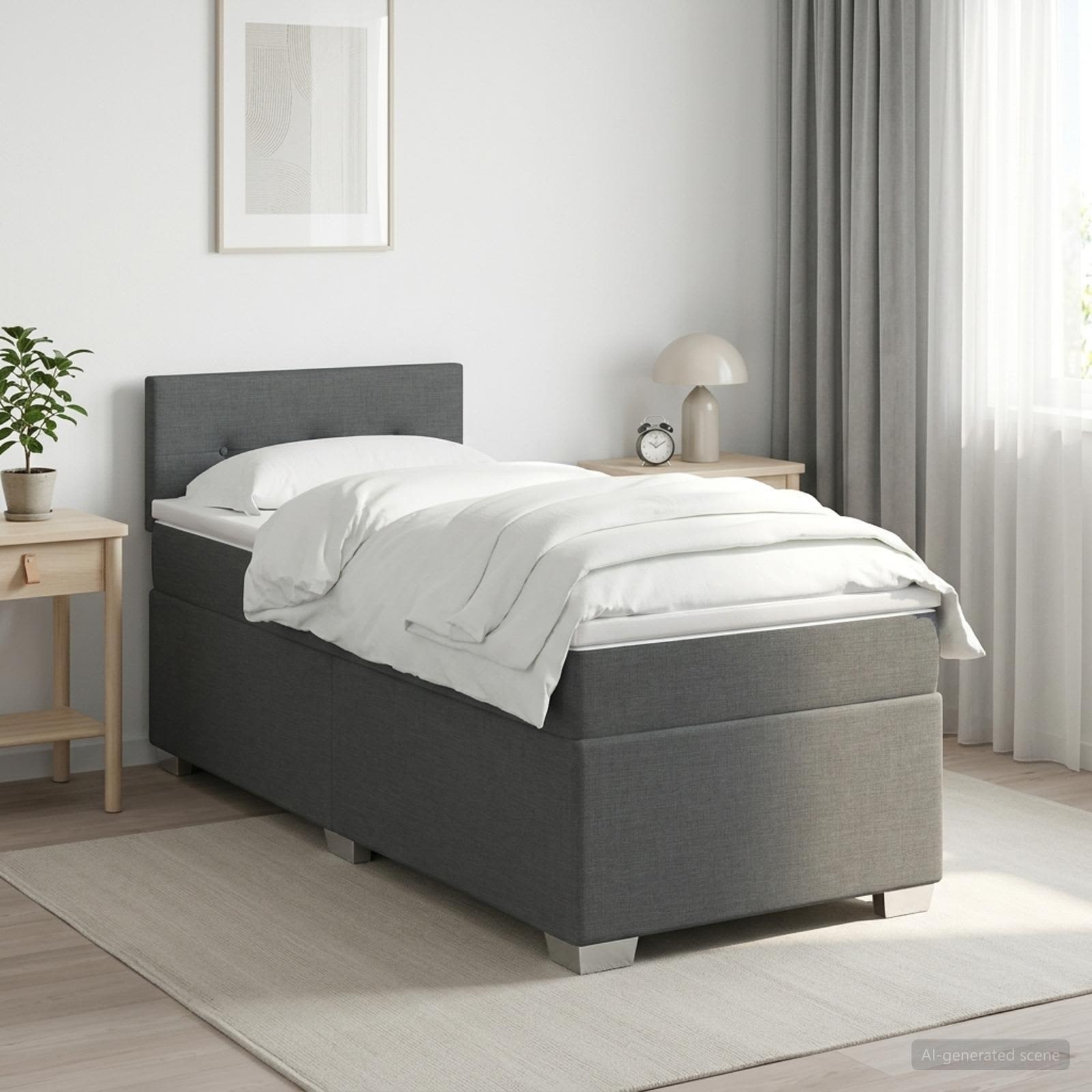 Boxspringbed met matras Donkergrijs 90 x 190cm Stof – afbeelding 1