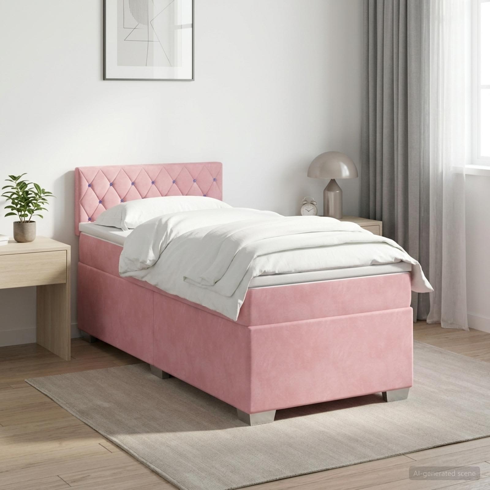 Boxspringbed met matras met hoofdeinde Roze 80 x 200 cm Fluweel – afbeelding 1