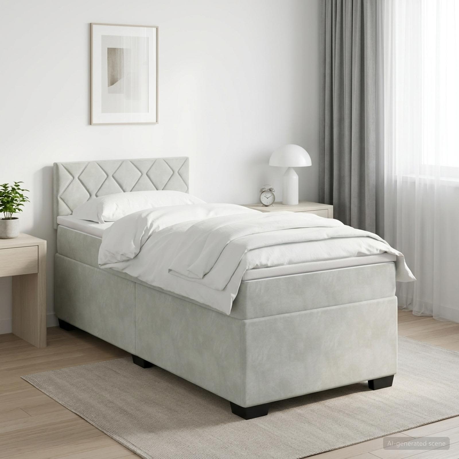 Boxspringbed met matras Lichtgrijs 80 x 200 cm Fluweel – afbeelding 1