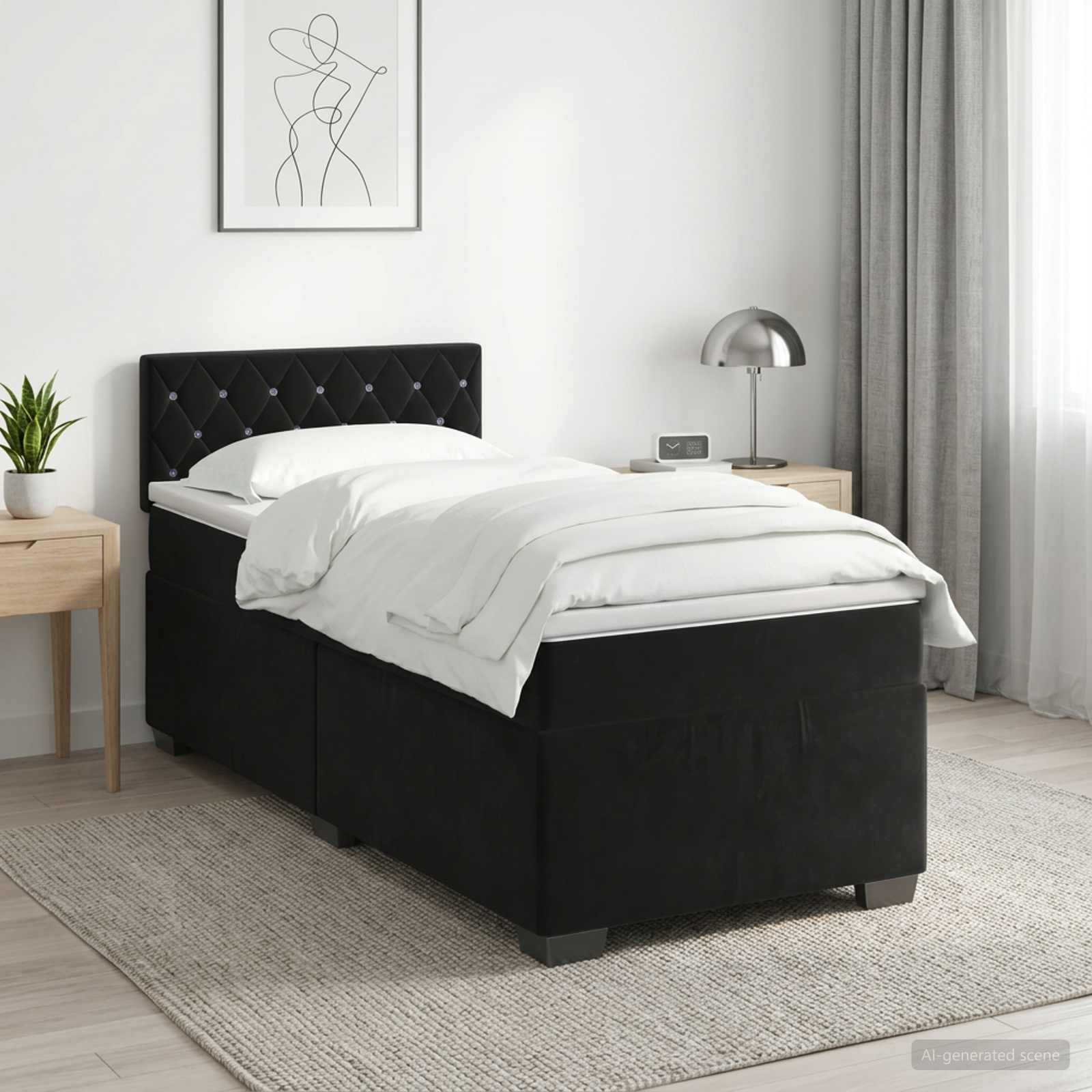 Boxspringbed met matras Zwart 90 x 190 cm Fluweel – afbeelding 1