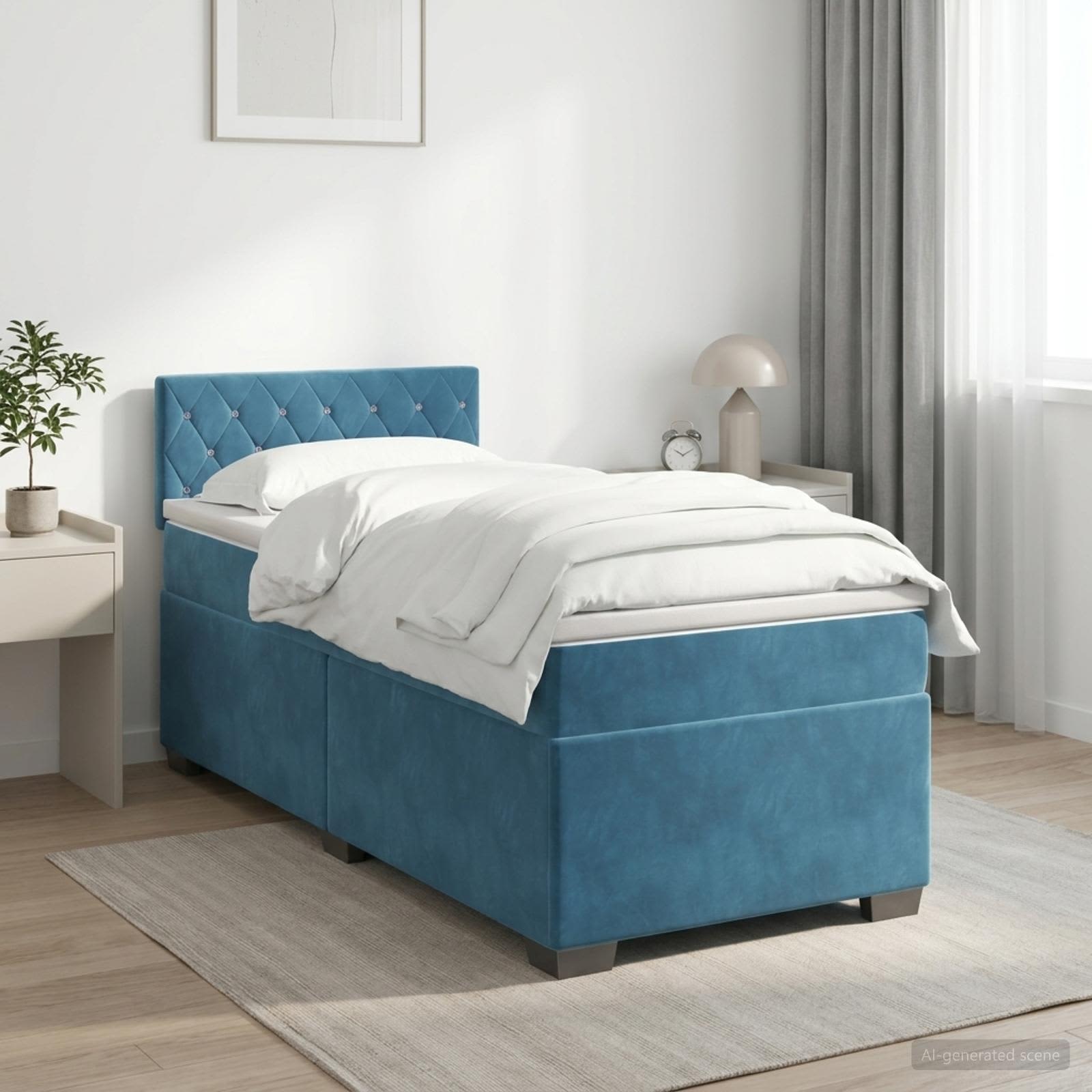 Boxspringbed met matras Donkerblauw 90 x 190 cm Fluweel – afbeelding 1