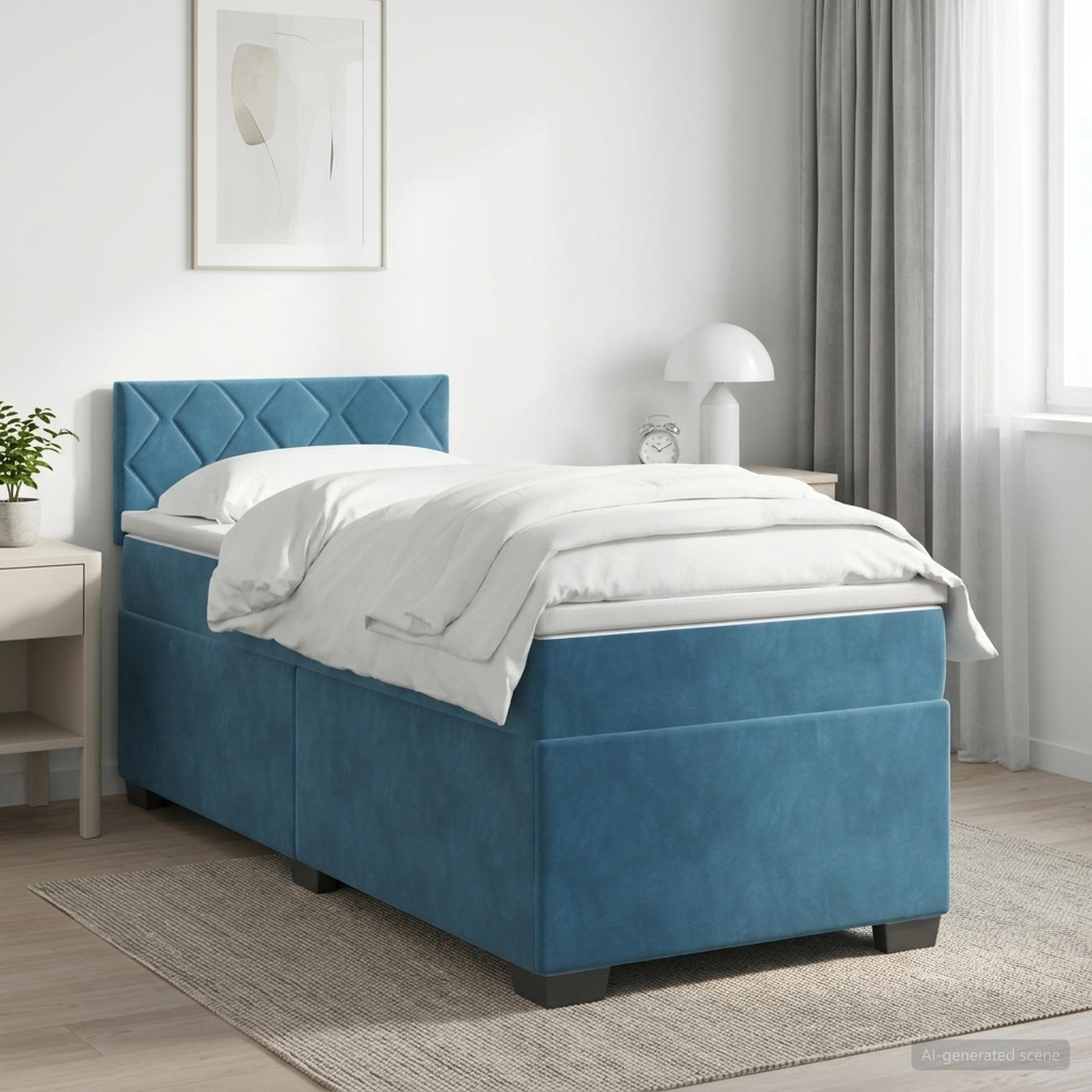 Boxspringbed met matras Donkerblauw 90 x 190 cm Fluweel – afbeelding 1