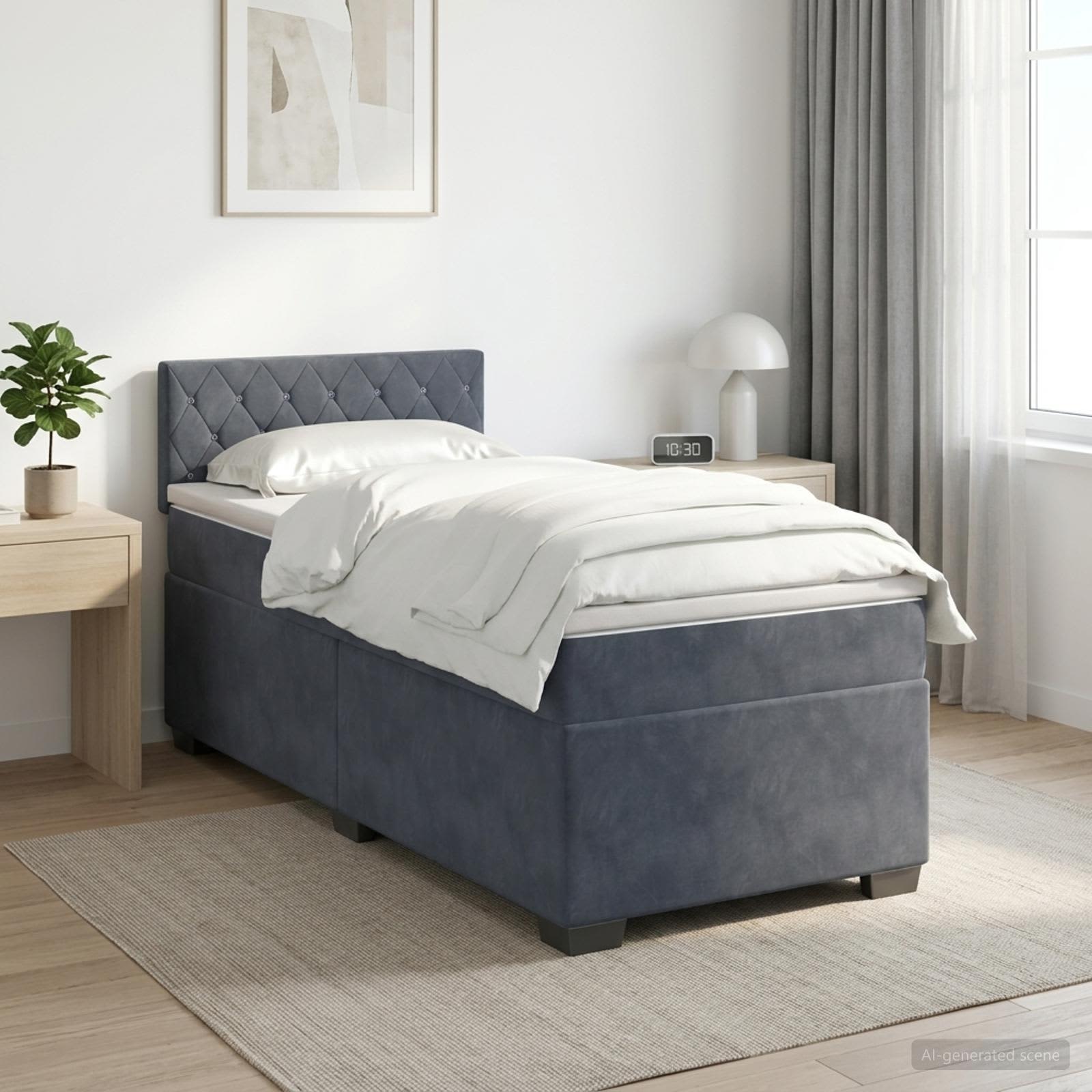 Boxspringbed met matras Donkergrijs 90 x 200 cm Fluweel – afbeelding 1